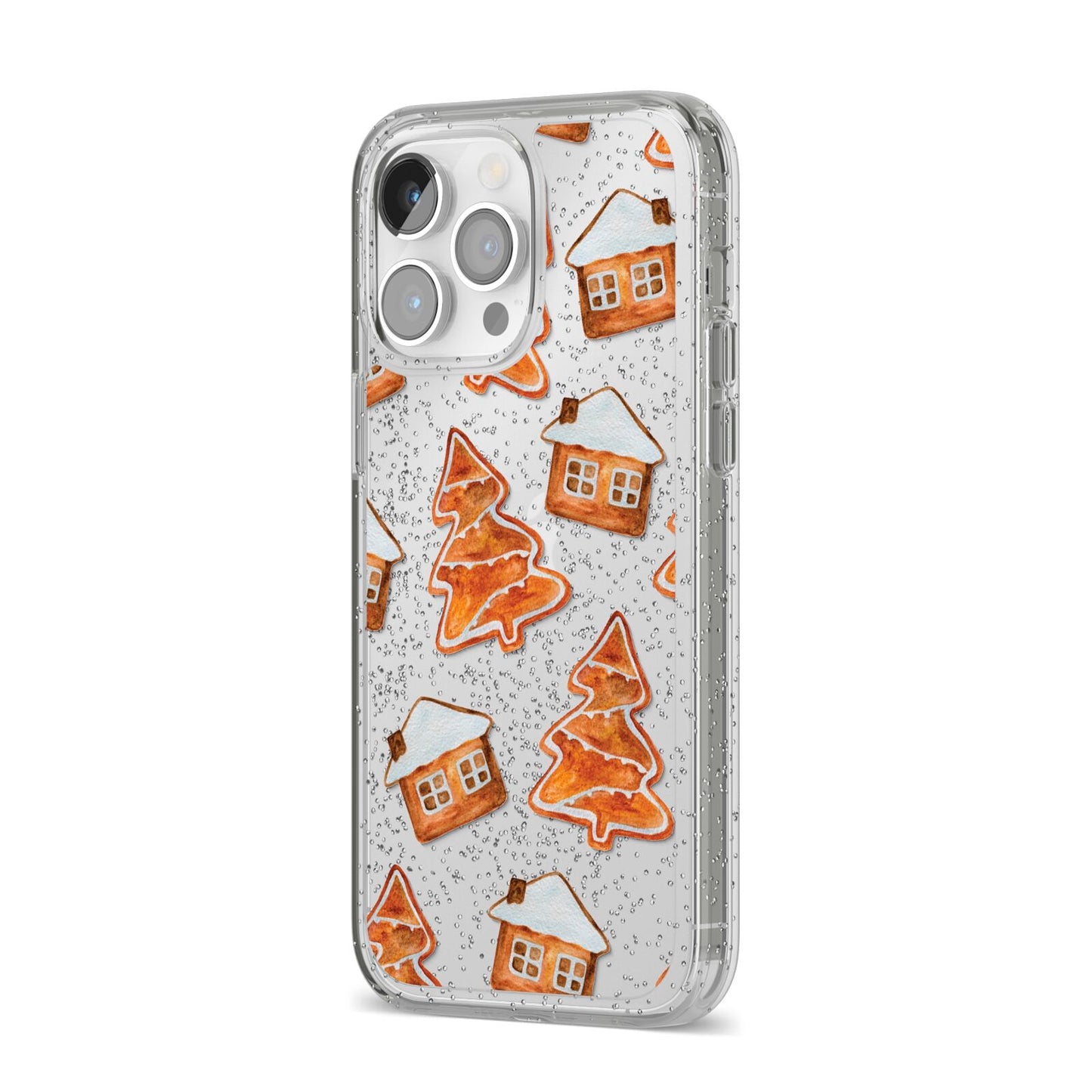 Gingerbread House Tree iPhone 14 Pro Max Glitter Tough Case Silver Angled Image