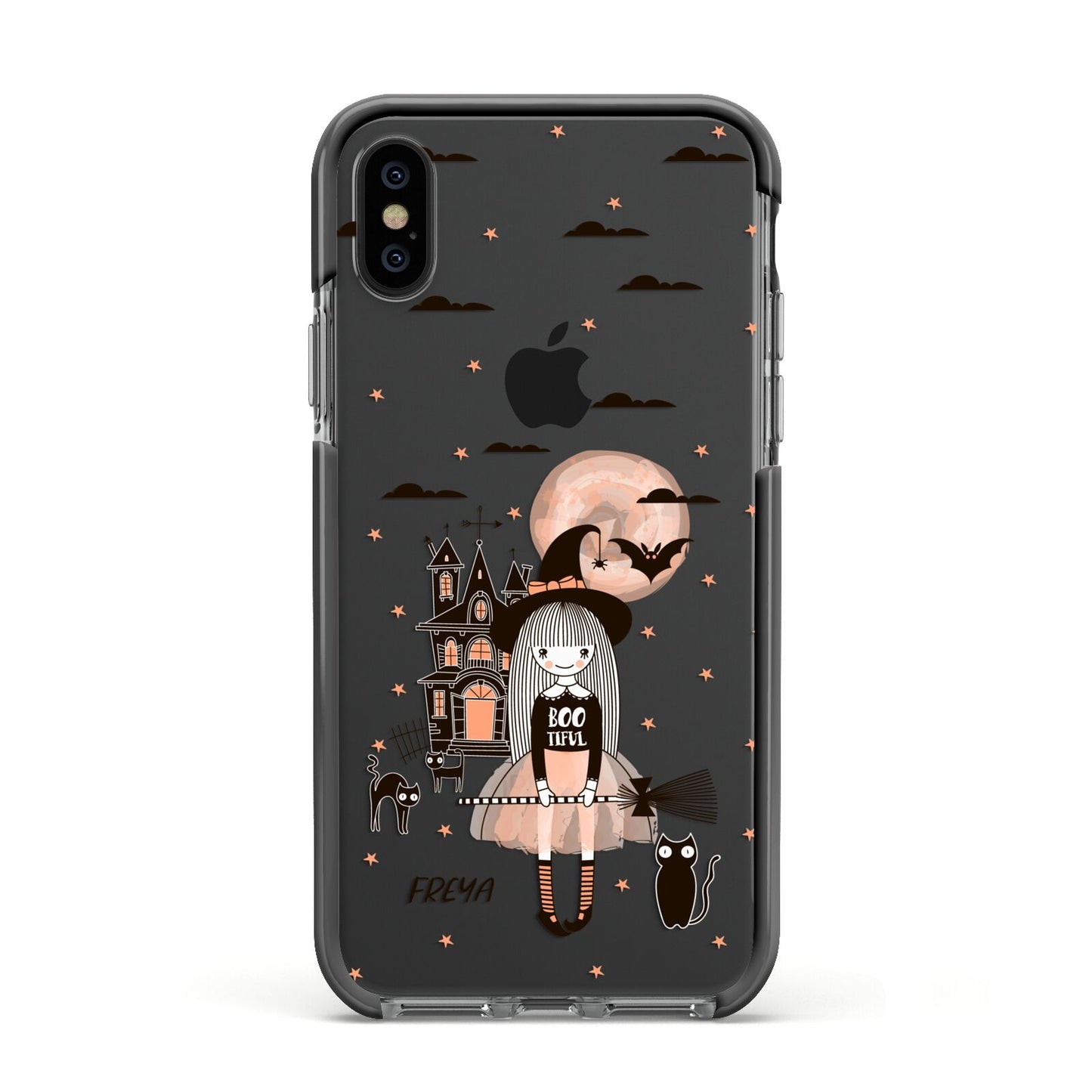 Girl Witch Apple iPhone Xs Impact Case Black Edge on Black Phone