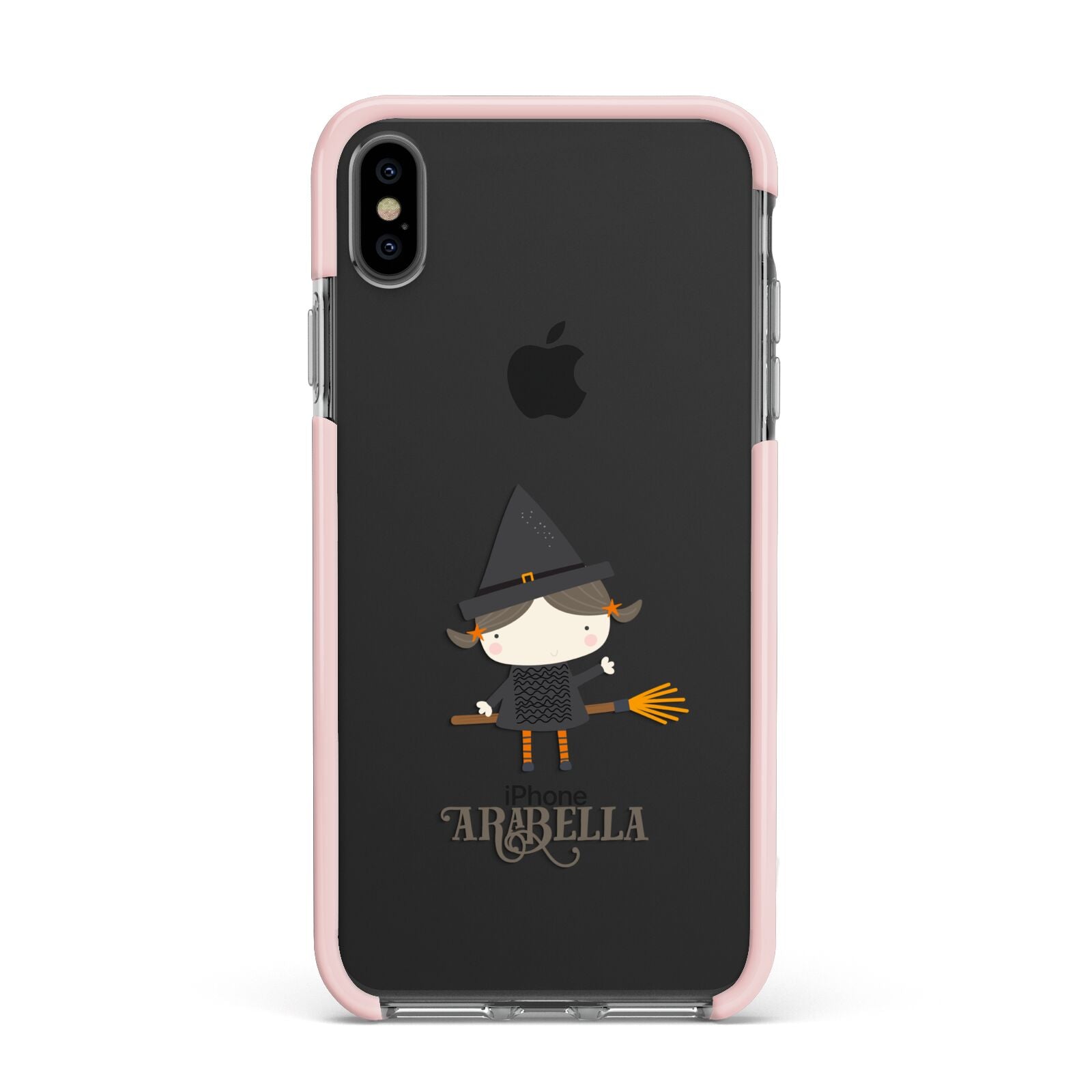 Girl Witch Personalised Apple iPhone Xs Max Impact Case Pink Edge on Black Phone