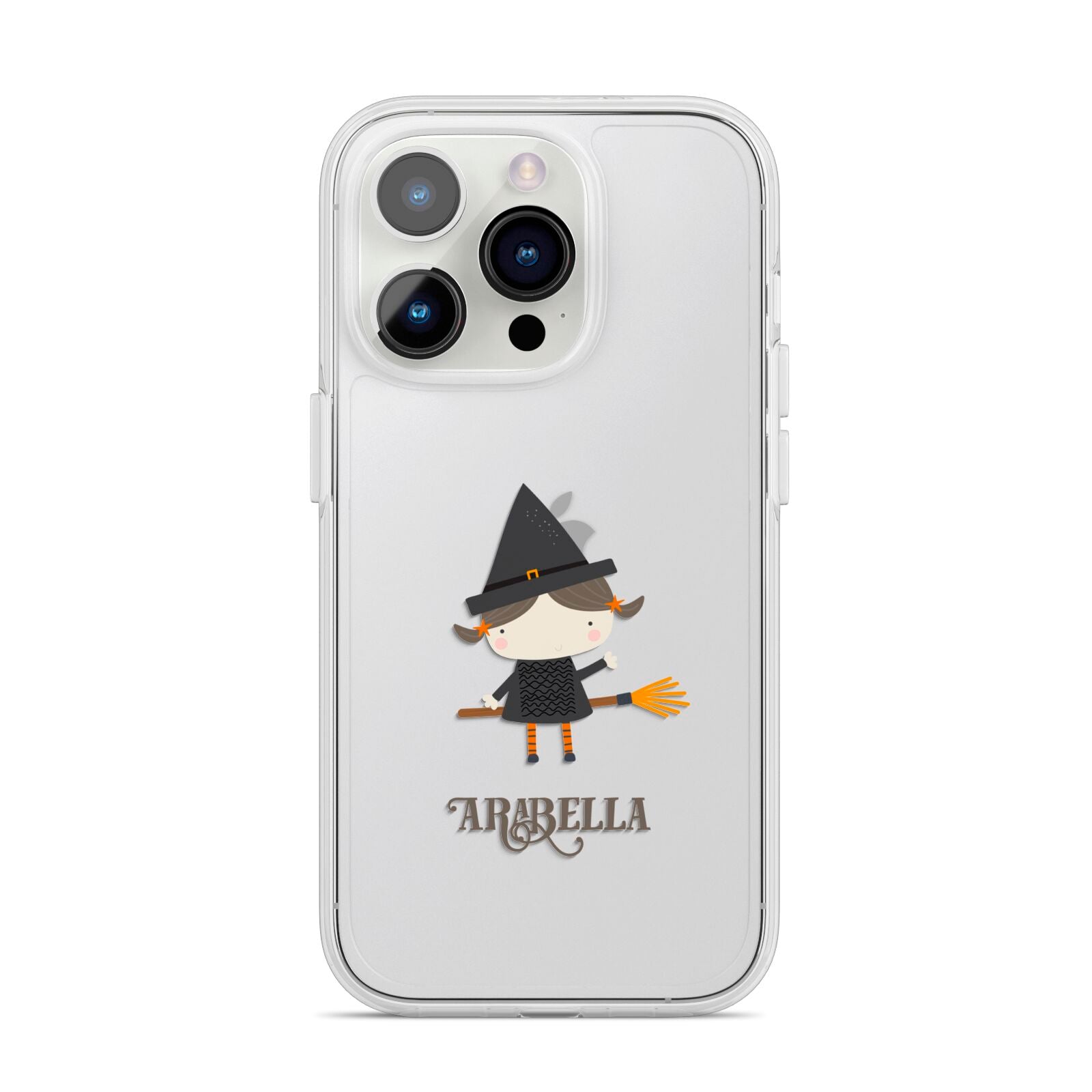 Girl Witch Personalised iPhone 14 Pro Clear Tough Case Silver