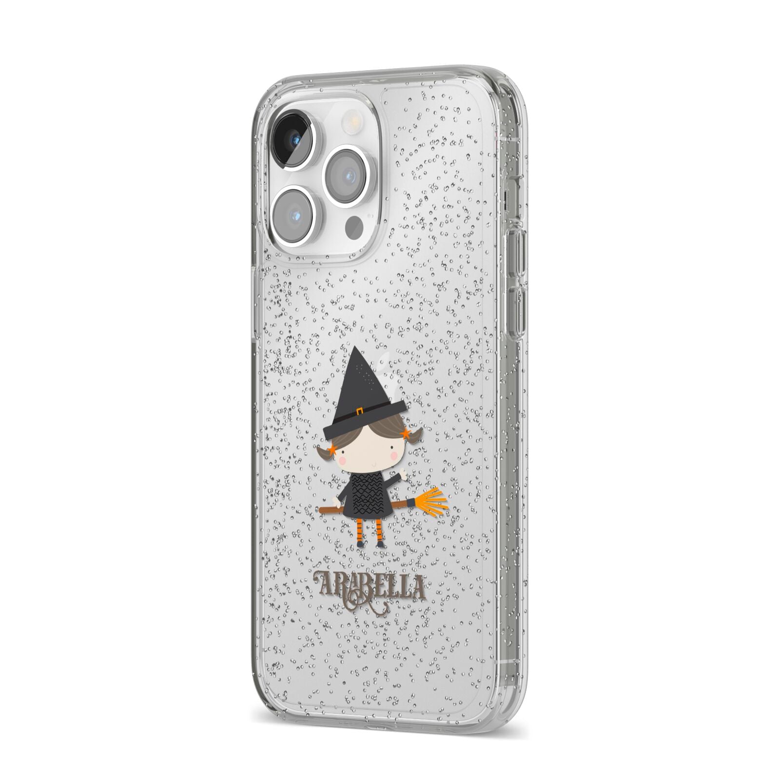 Girl Witch Personalised iPhone 14 Pro Max Glitter Tough Case Silver Angled Image