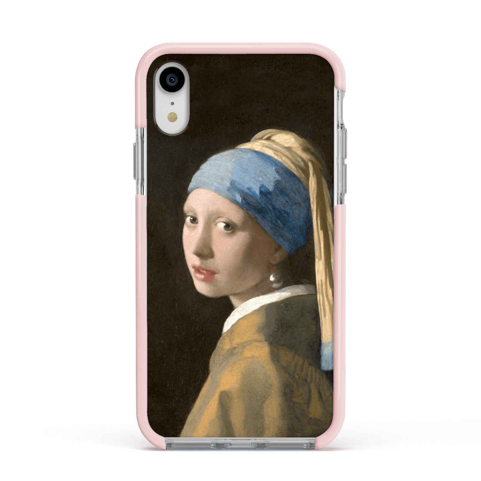 Girl With A Pearl Earring By Johannes Vermeer Apple iPhone XR Impact Case Pink Edge on Silver Phone