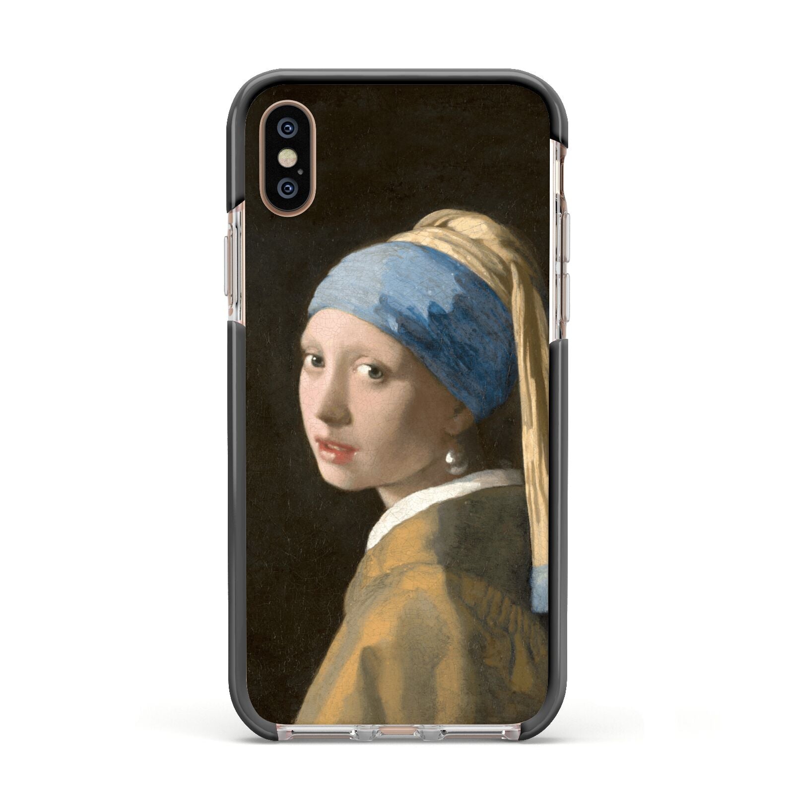 Girl With A Pearl Earring By Johannes Vermeer Apple iPhone Xs Impact Case Black Edge on Gold Phone