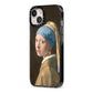 Girl With A Pearl Earring By Johannes Vermeer iPhone 13 Black Impact Case Side Angle on Silver phone