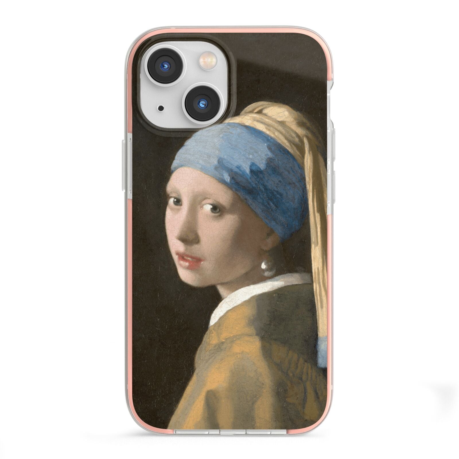 Girl With A Pearl Earring By Johannes Vermeer iPhone 13 Mini TPU Impact Case with Pink Edges