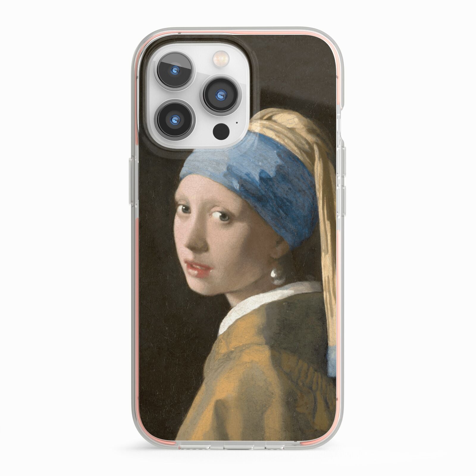 Girl With A Pearl Earring By Johannes Vermeer iPhone 13 Pro TPU Impact Case with Pink Edges