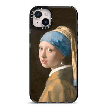 Girl With A Pearl Earring By Johannes Vermeer iPhone 14 Plus Black Impact Case on Silver phone