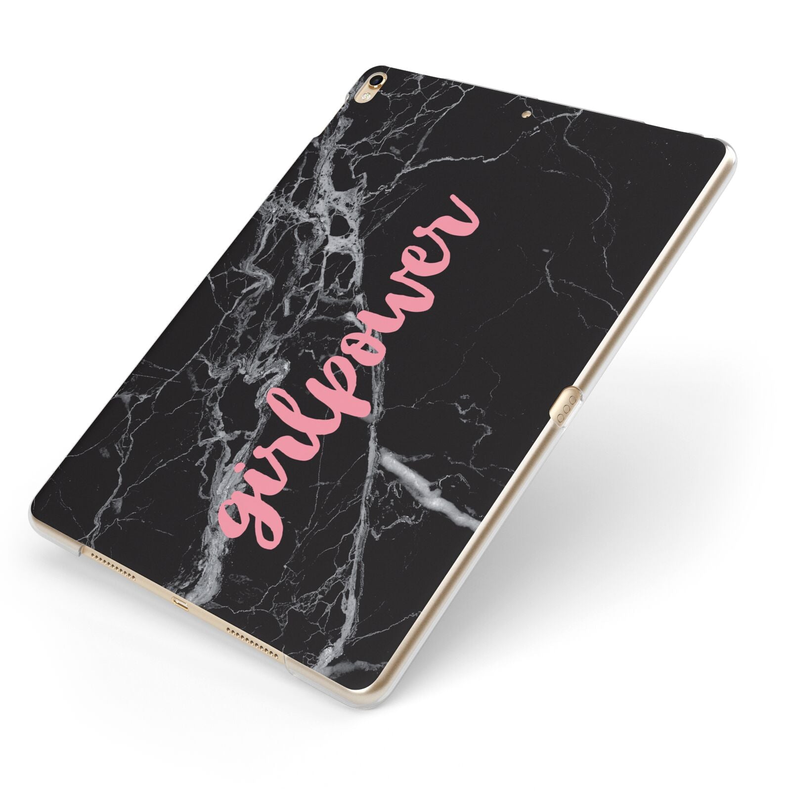 Girlpower Black White Marble Effect Apple iPad Case on Gold iPad Side View