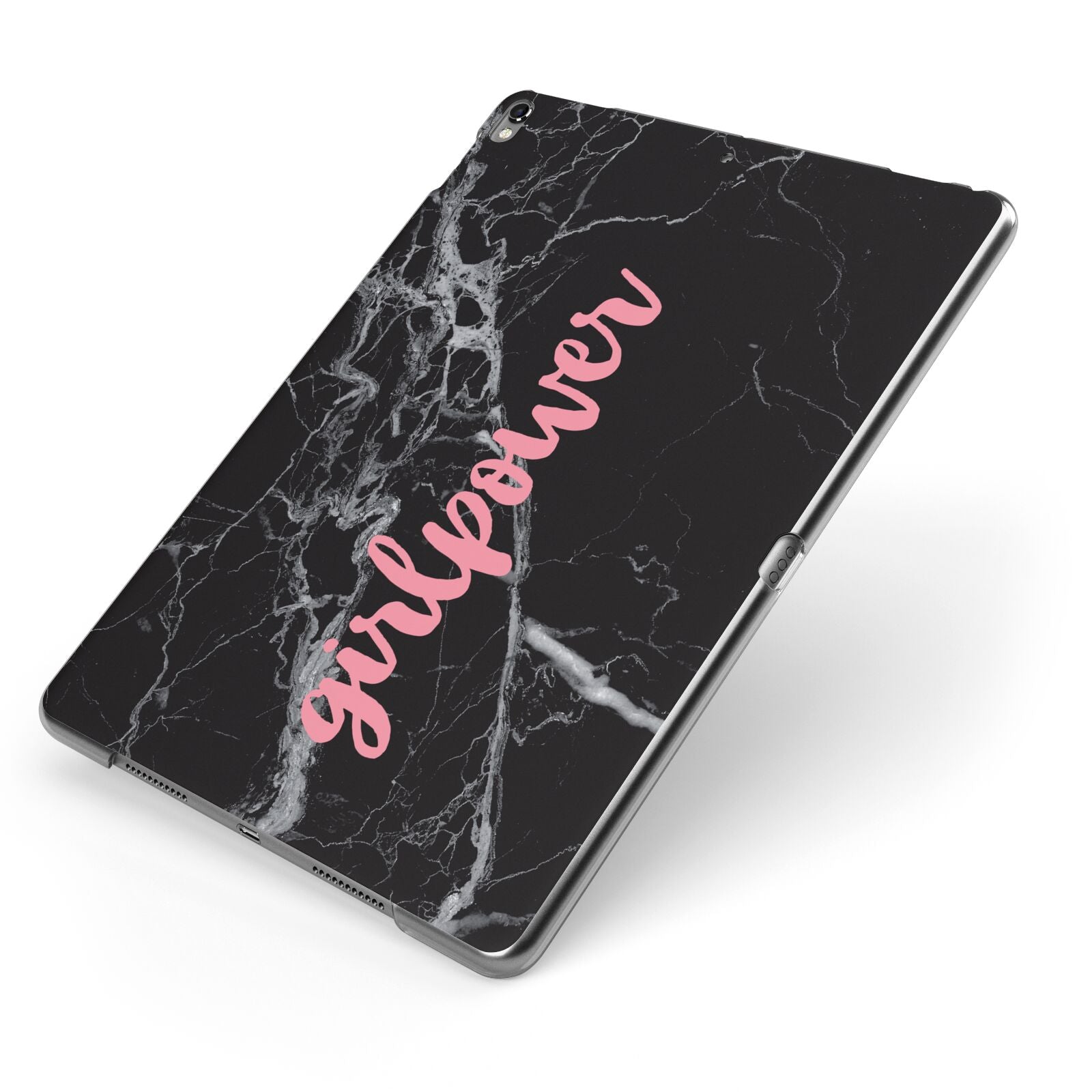 Girlpower Black White Marble Effect Apple iPad Case on Grey iPad Side View