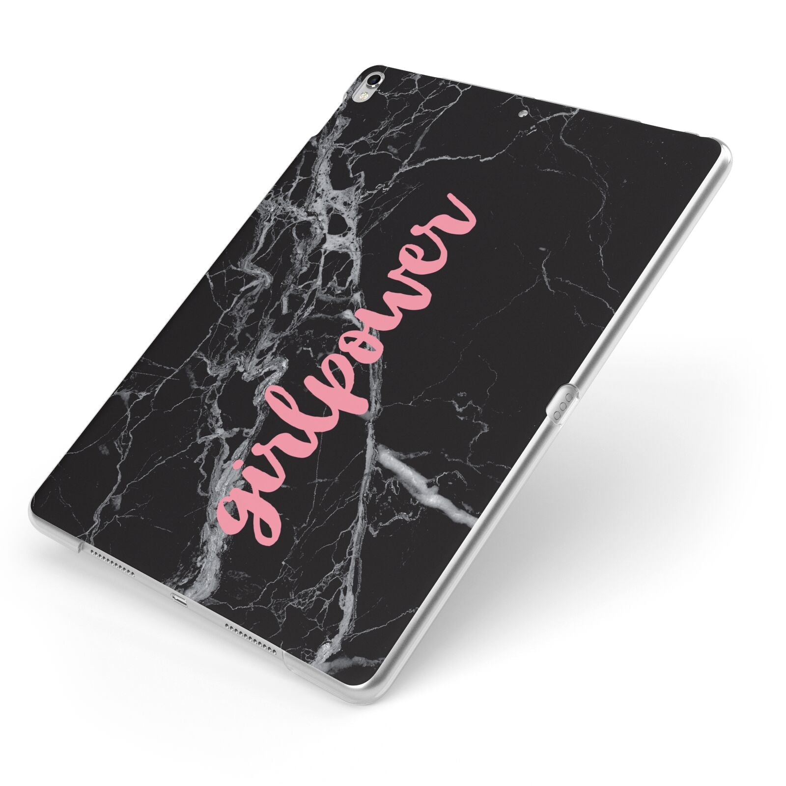 Girlpower Black White Marble Effect Apple iPad Case on Silver iPad Side View