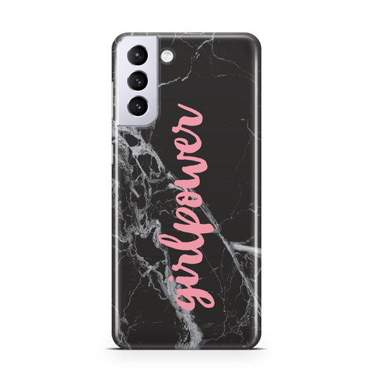 Girlpower Black White Marble Effect Samsung S21 Plus Phone Case