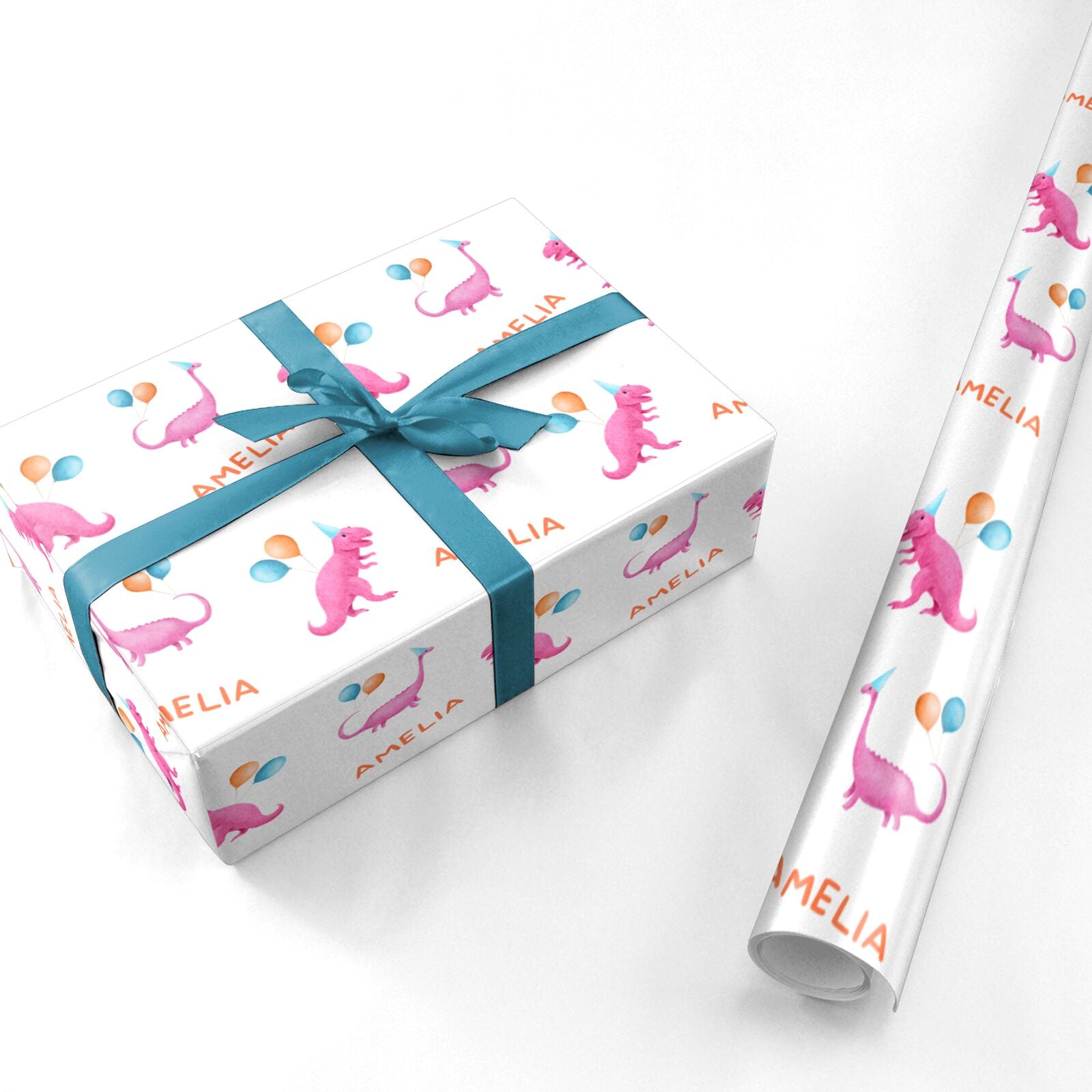 Girls Dinosaur Birthday Personalised Wrapping Paper