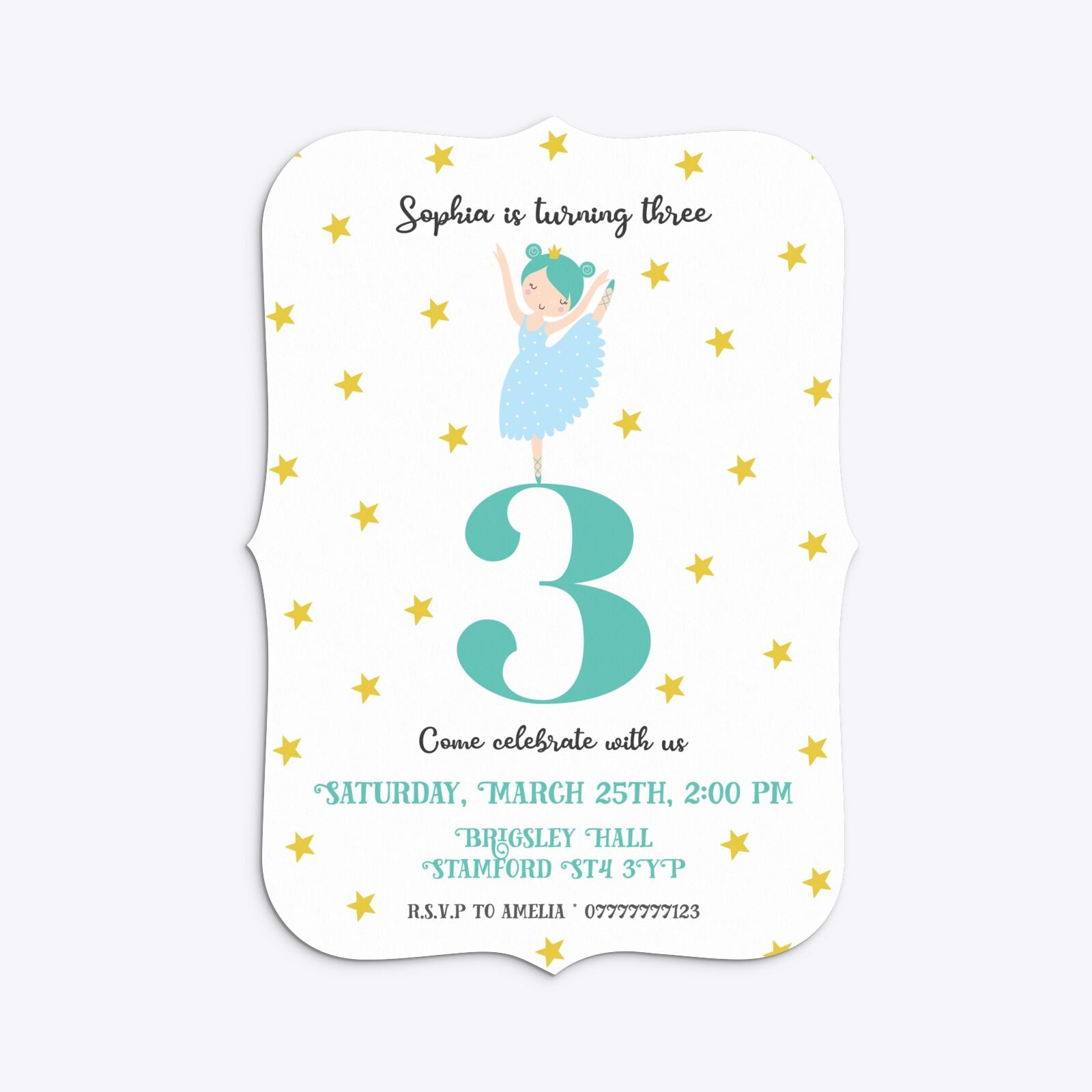 Girls Personalised Birthday Ballerina Bracket Invitation Matte Paper