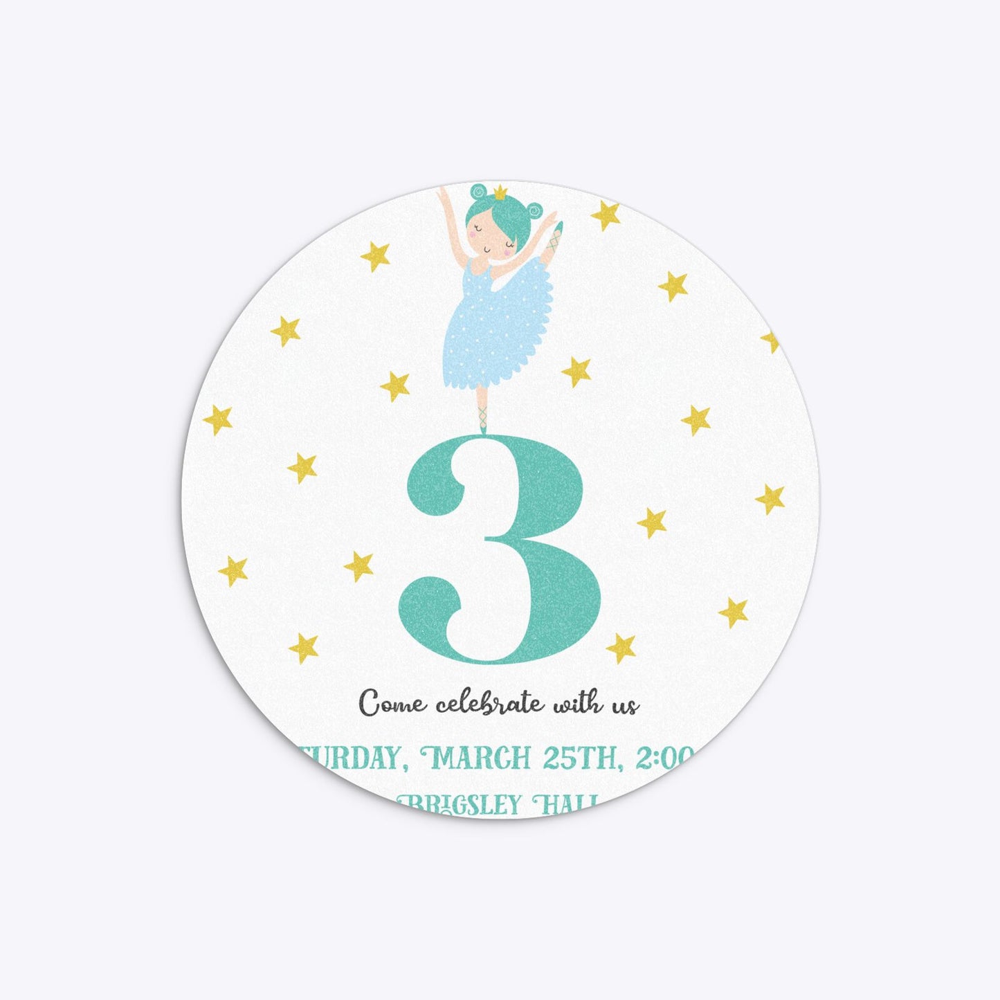 Girls Personalised Birthday Ballerina Circle 5 25x5 25 Invitation Glitter