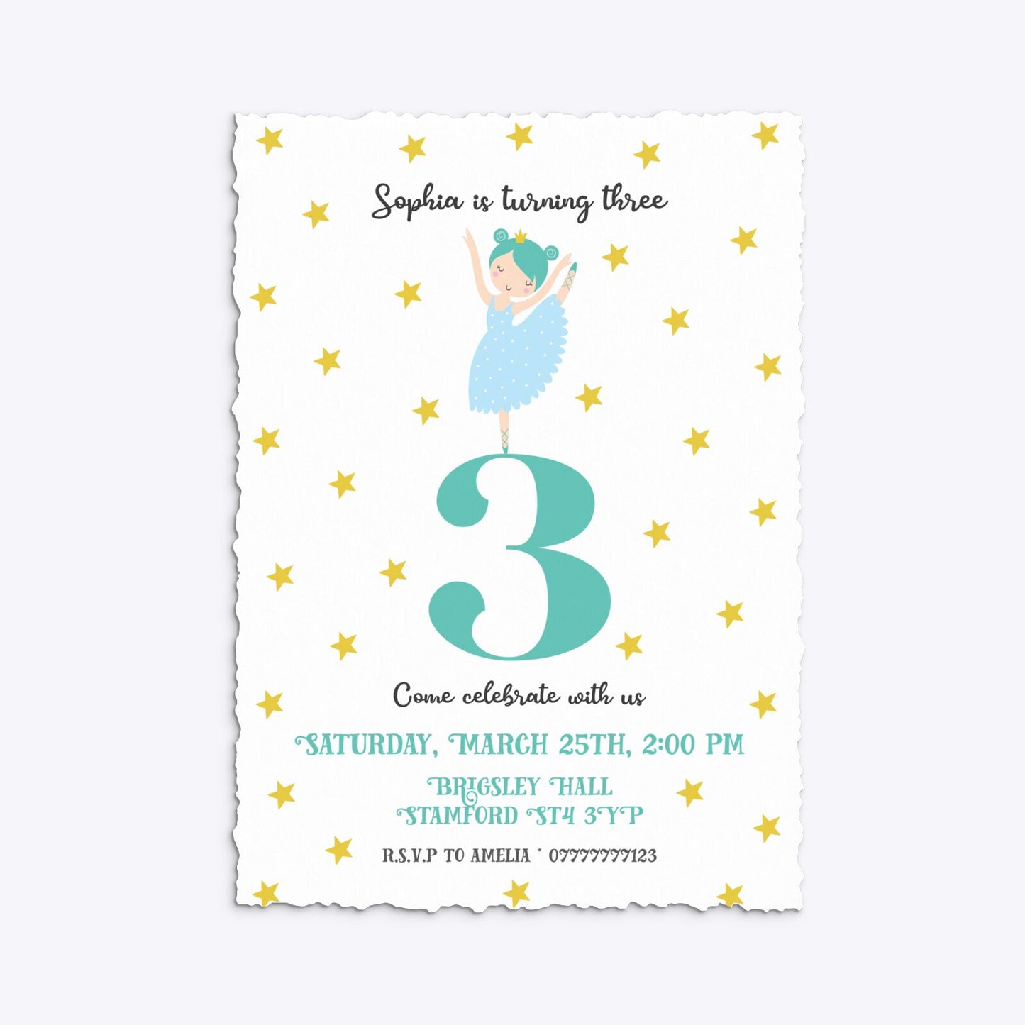 Girls Personalised Birthday Ballerina Deckle Invitation Matte Paper