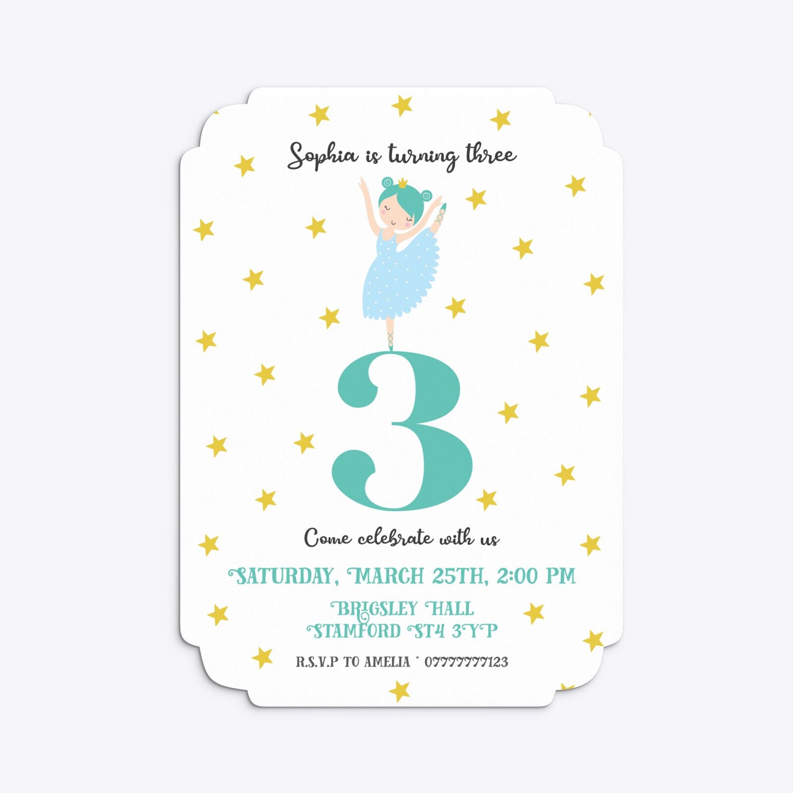 Girls Personalised Birthday Ballerina Deco Invitation Matte Paper