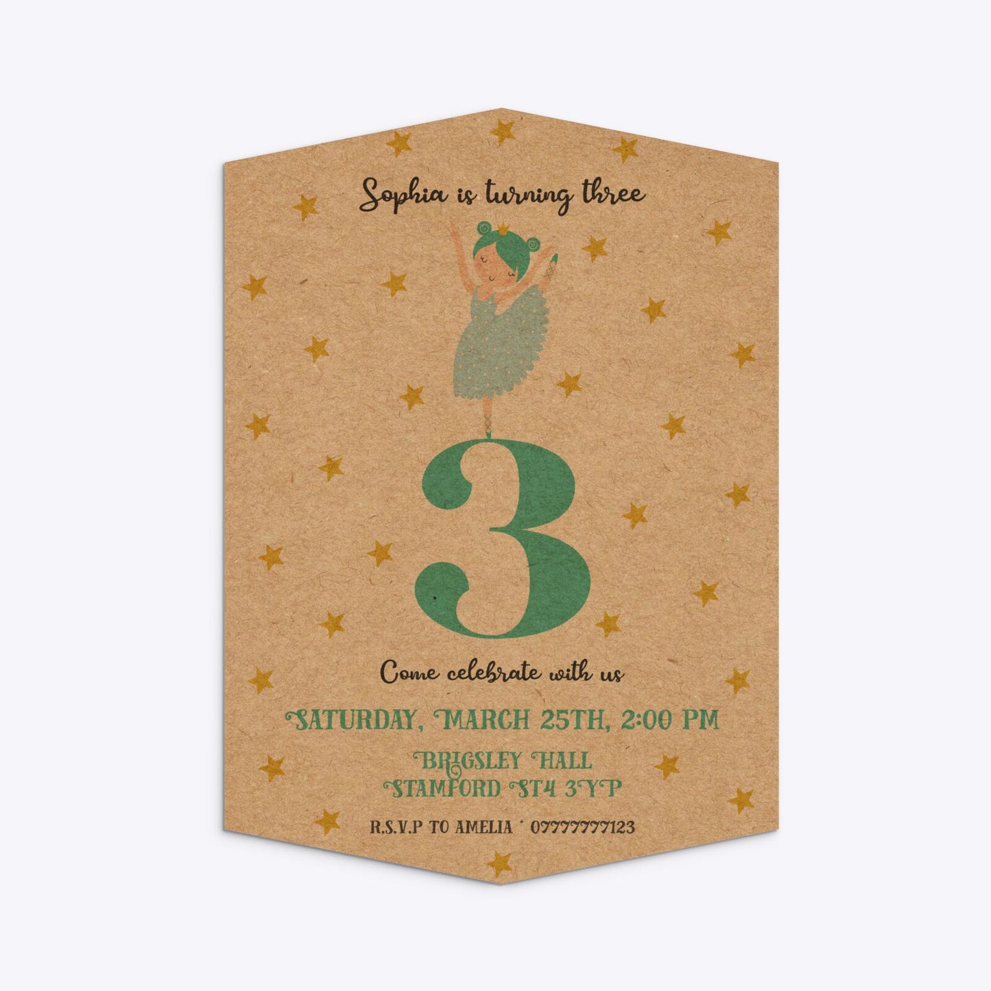 Girls Personalised Birthday Ballerina Geo Invitation Kraft