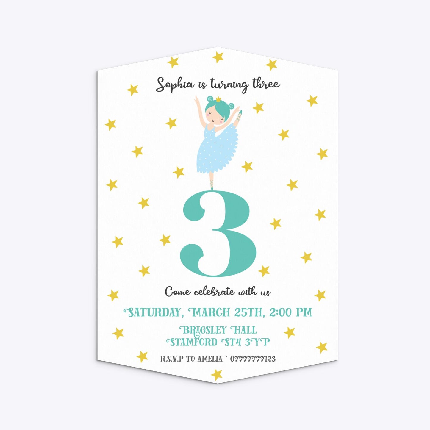 Girls Personalised Birthday Ballerina Geo Invitation Matte Paper