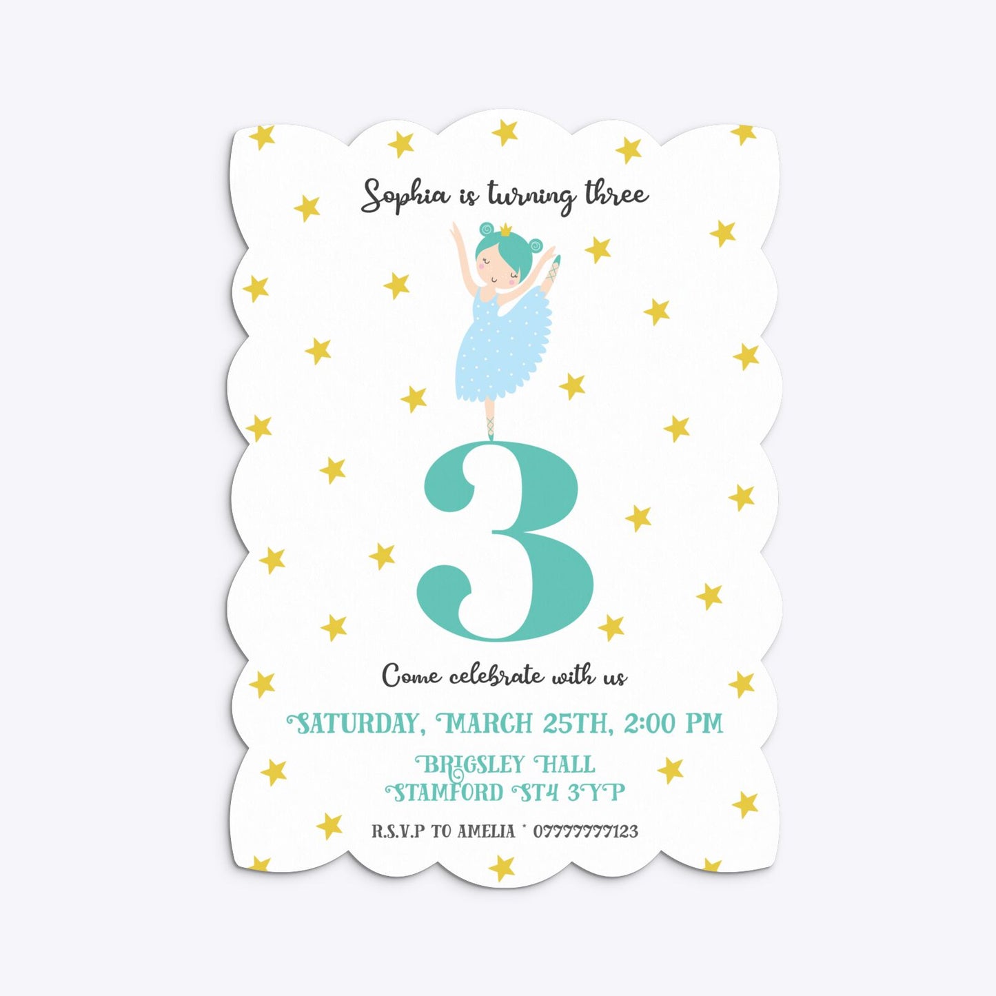 Girls Personalised Birthday Ballerina Petal Invitation Matte Paper