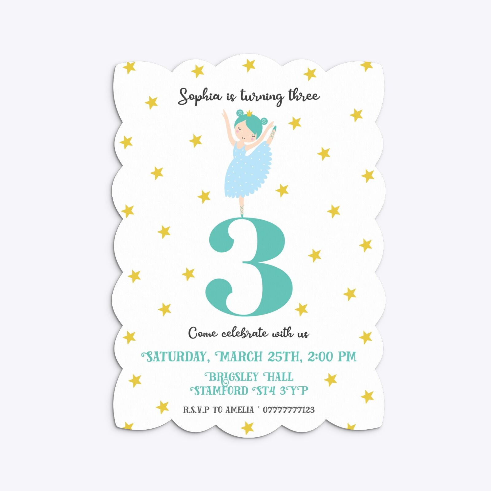 Girls Personalised Birthday Ballerina Petal Invitation Matte Paper