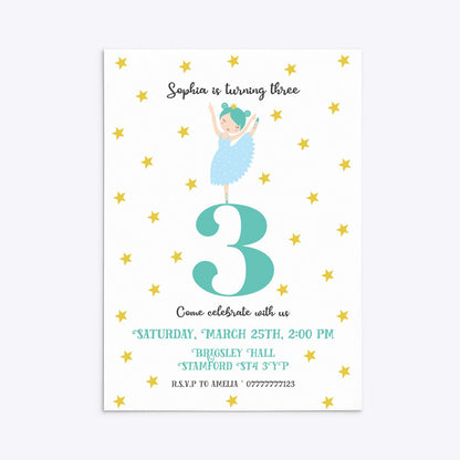 Girls Personalised Birthday Ballerina Rectangle Invitation Matte Paper