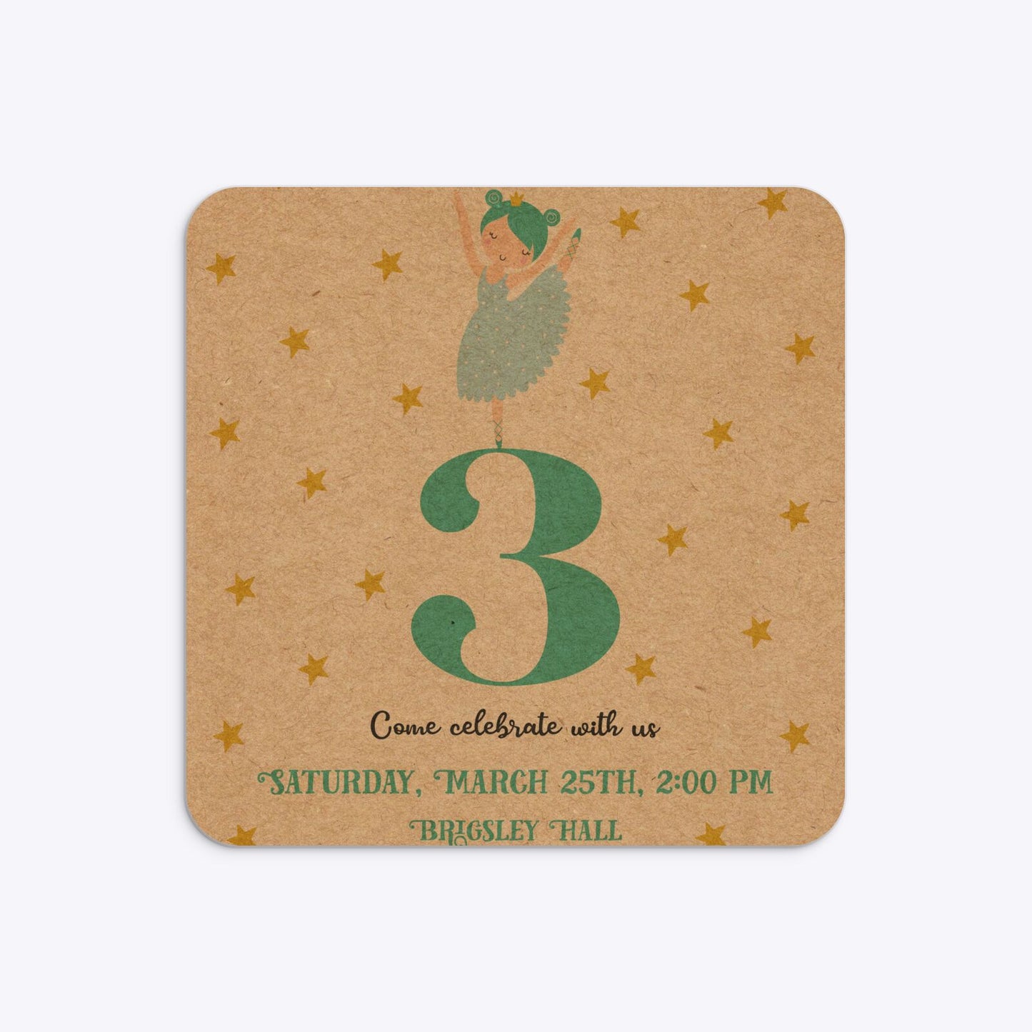 Girls Personalised Birthday Ballerina Rounded 5 25x5 25 Invitation Kraft