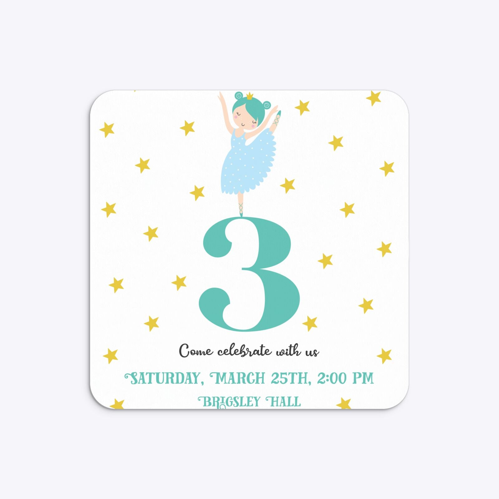 Girls Personalised Birthday Ballerina Rounded 5 25x5 25 Invitation Matte Paper