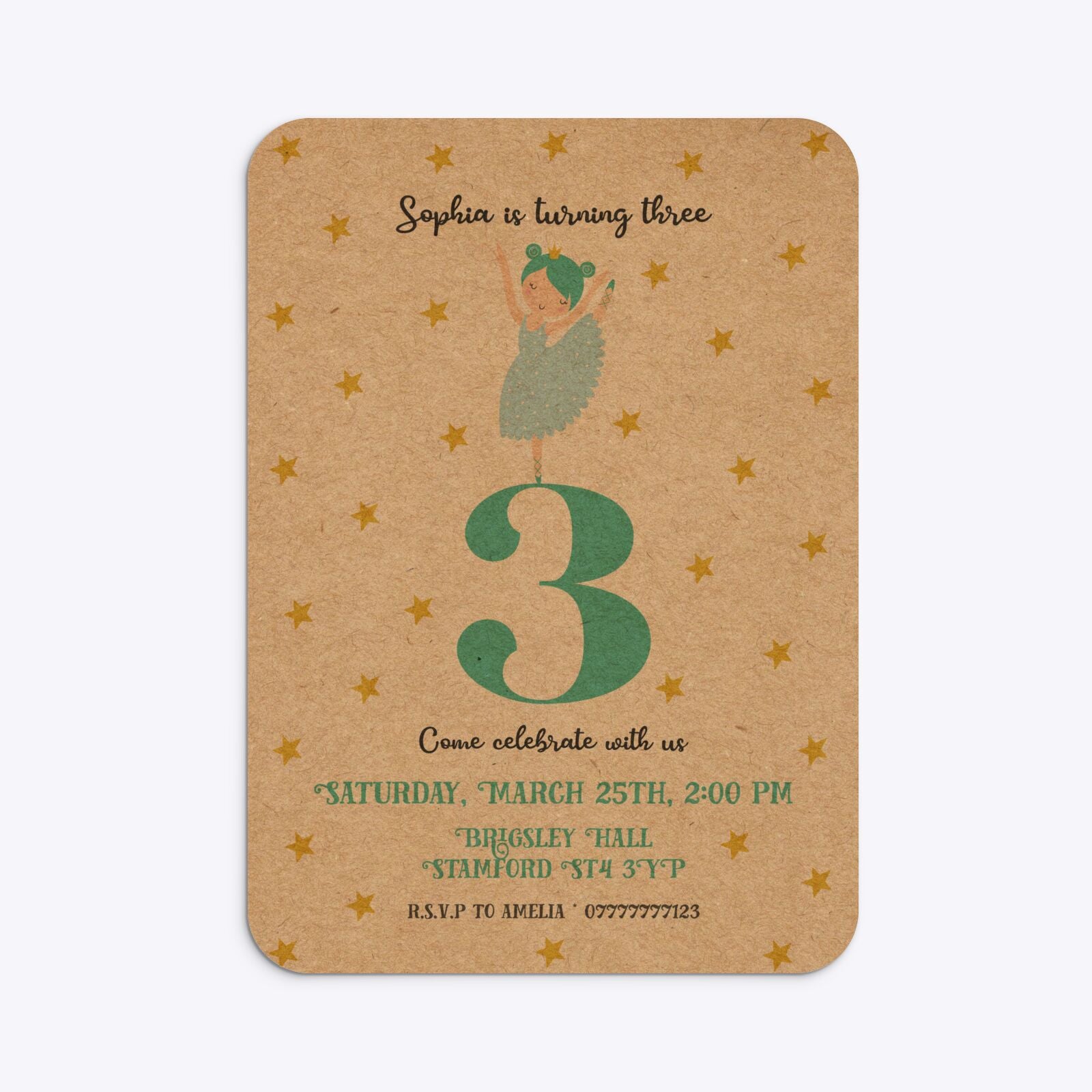 Girls Personalised Birthday Ballerina Rounded Invitation Kraft