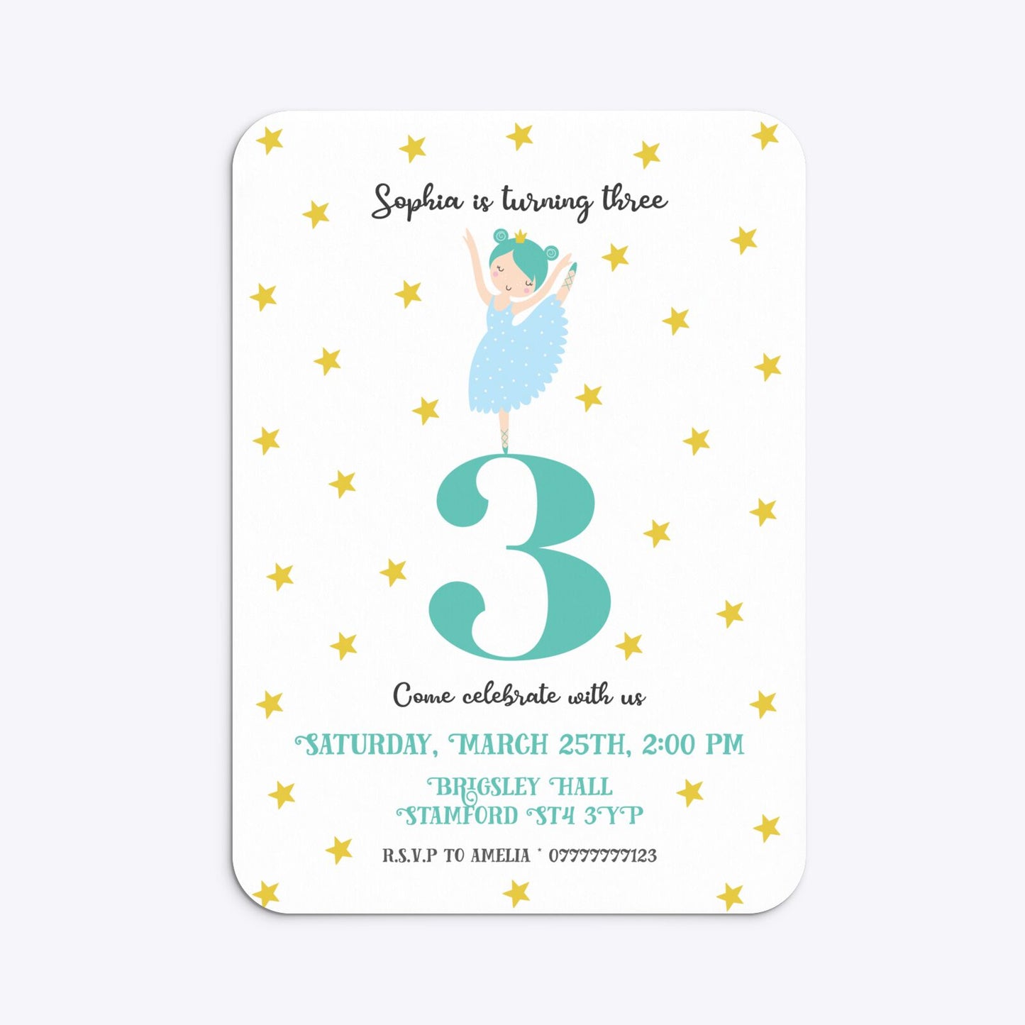 Girls Personalised Birthday Ballerina Rounded Invitation Matte Paper