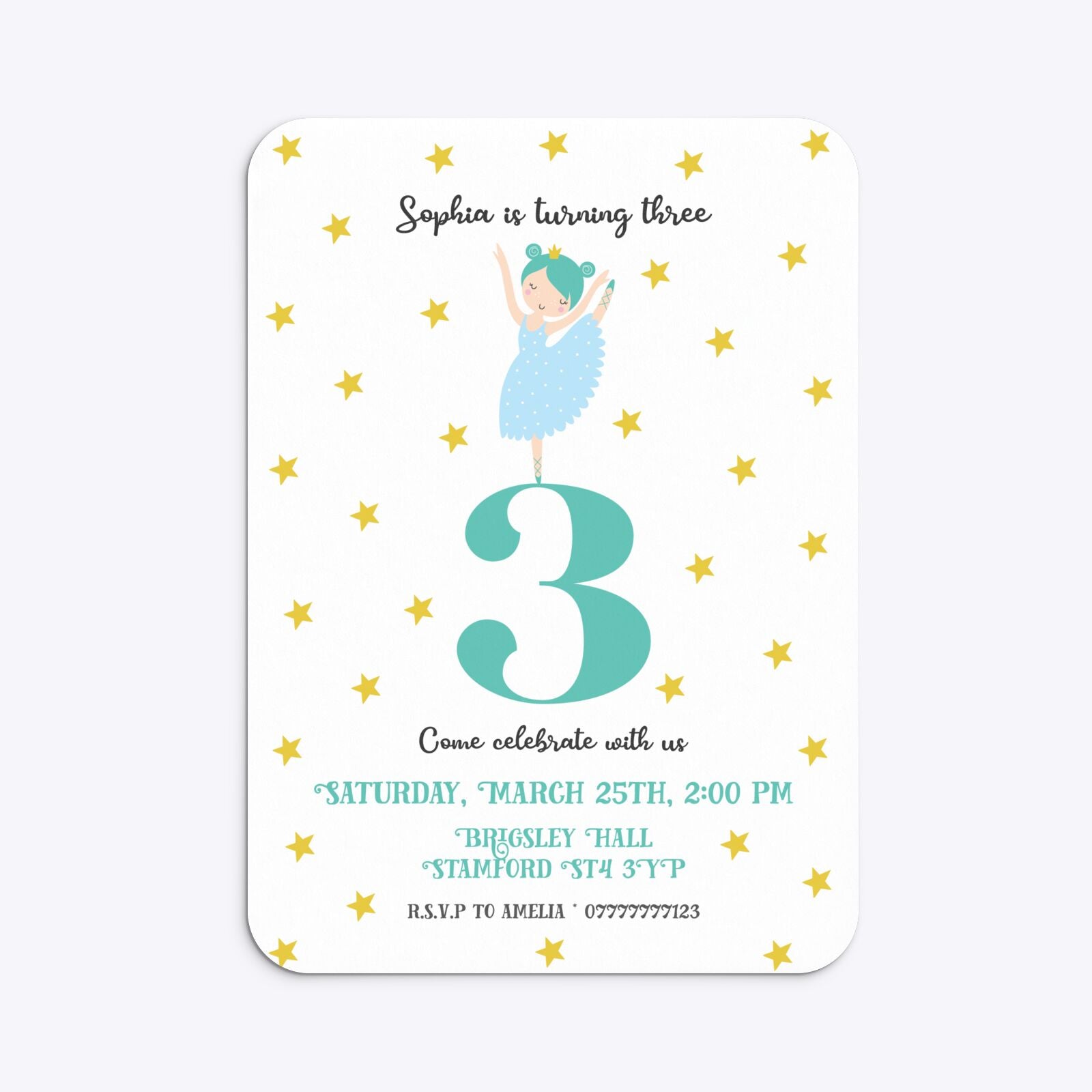 Girls Personalised Birthday Ballerina Rounded Invitation Matte Paper