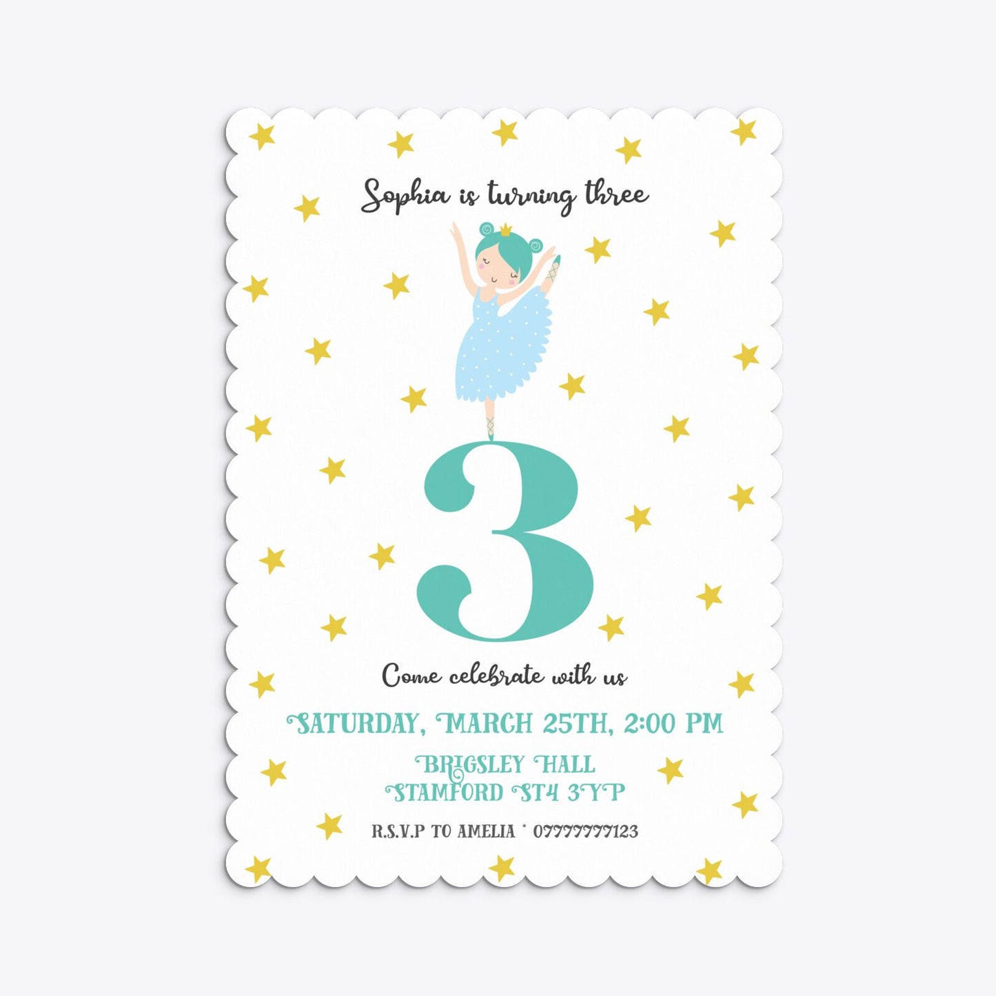 Girls Personalised Birthday Ballerina Scalloped Invitation Matte Paper