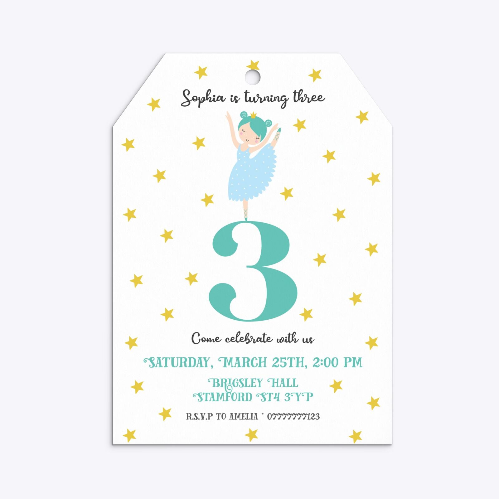 Girls Personalised Birthday Ballerina Tag Invitation Matte Paper