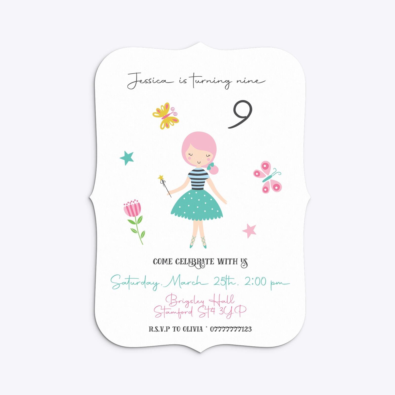 Girls Personalised Birthday Bracket Invitation Matte Paper