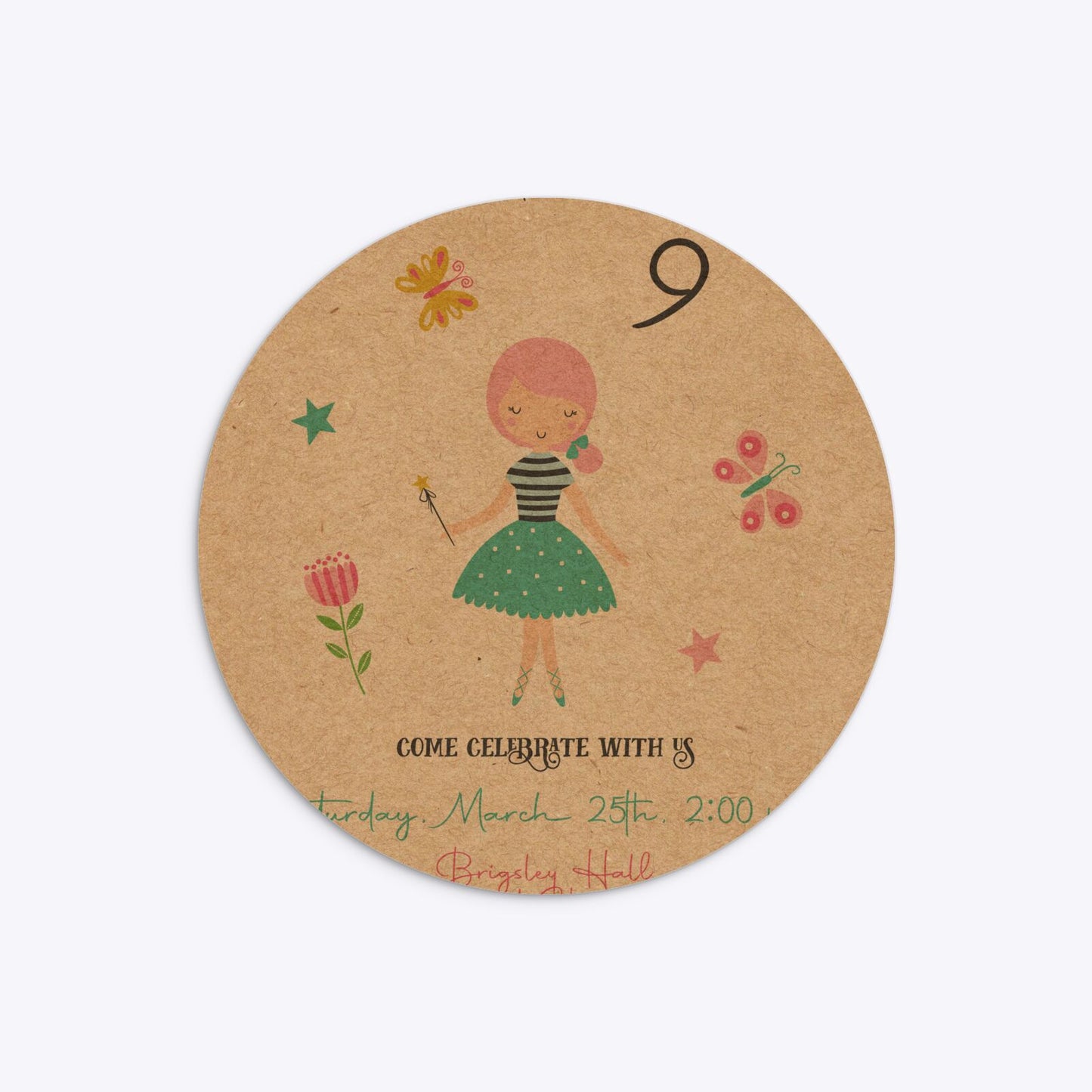 Girls Personalised Birthday Circle 5 25x5 25 Invitation Kraft