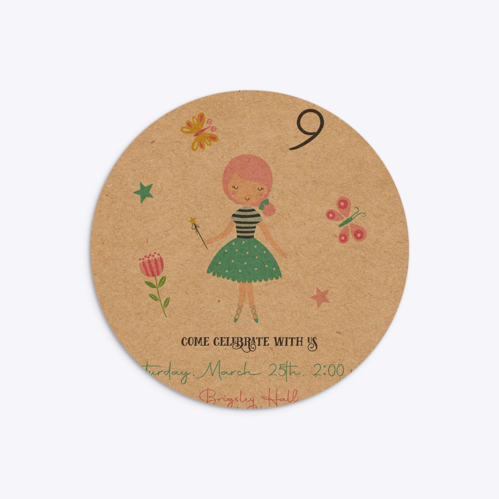 Girls Personalised Birthday Circle 5 25x5 25 Invitation Kraft