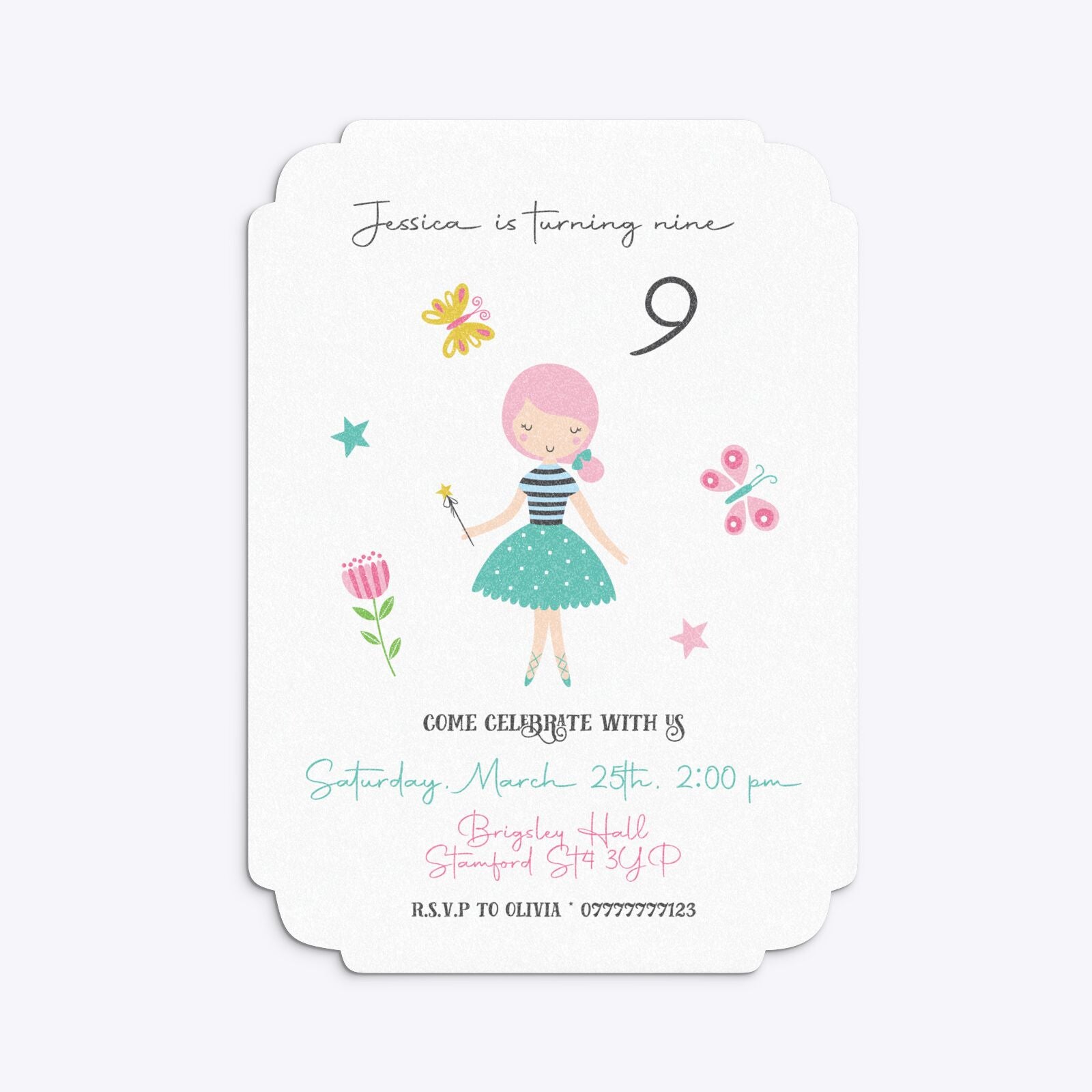 Girls Personalised Birthday Deco Invitation Glitter