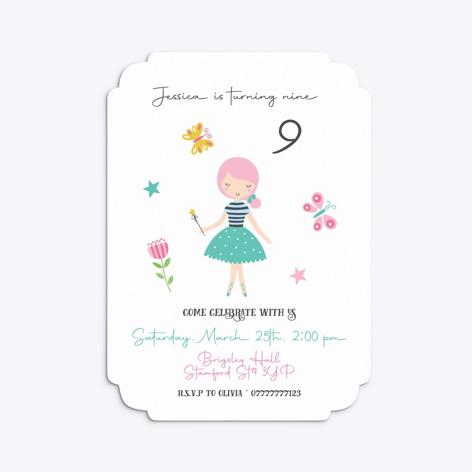 Girls Personalised Birthday Deco Invitation Matte Paper