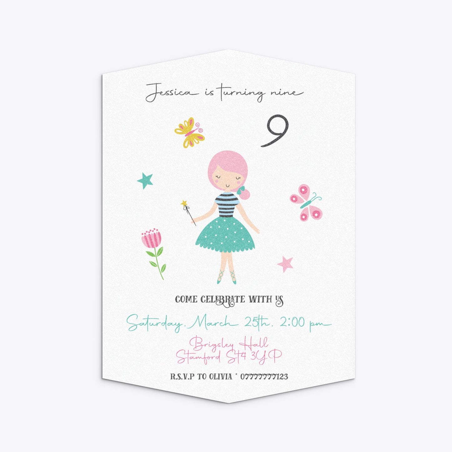 Girls Personalised Birthday Geo Invitation Glitter