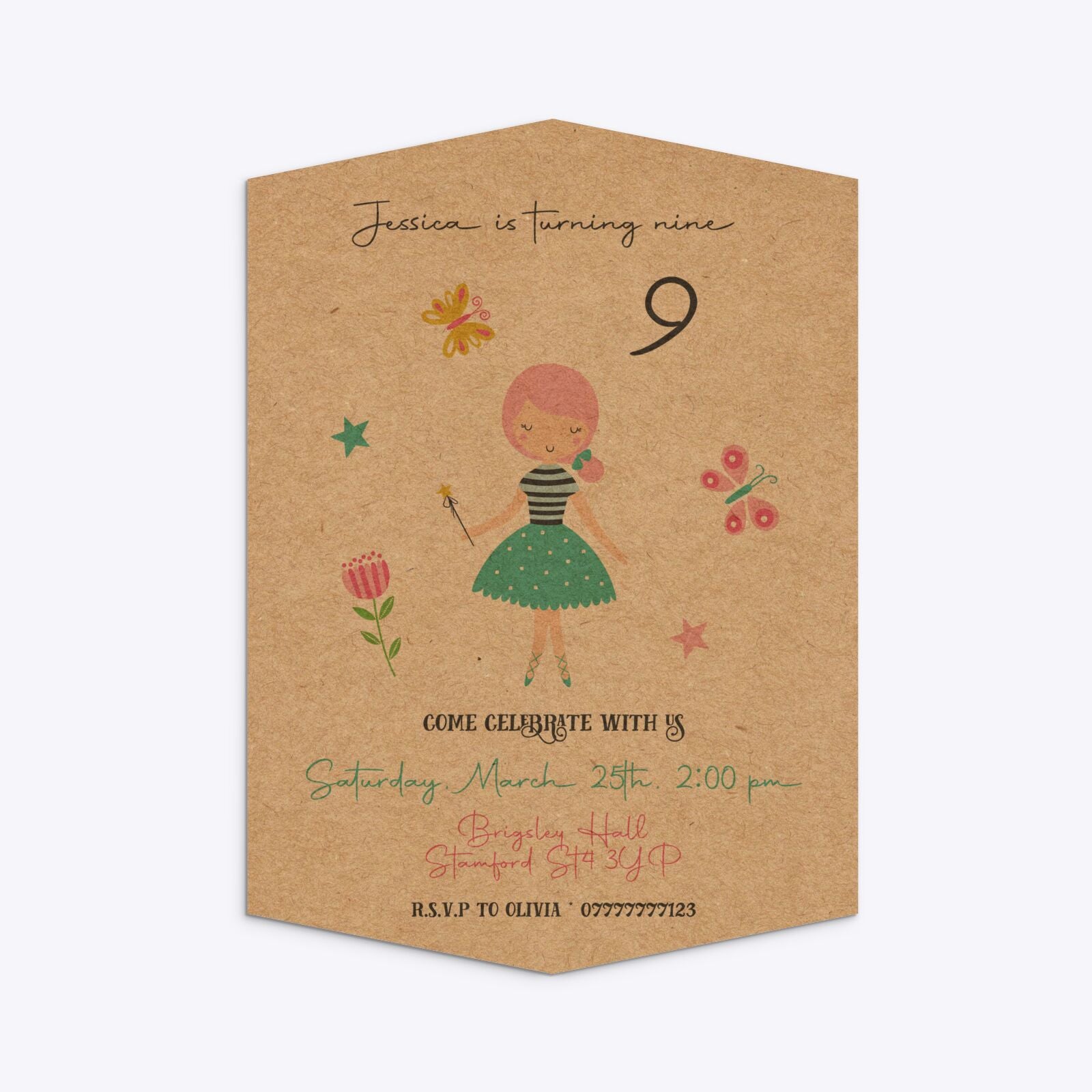 Girls Personalised Birthday Geo Invitation Kraft