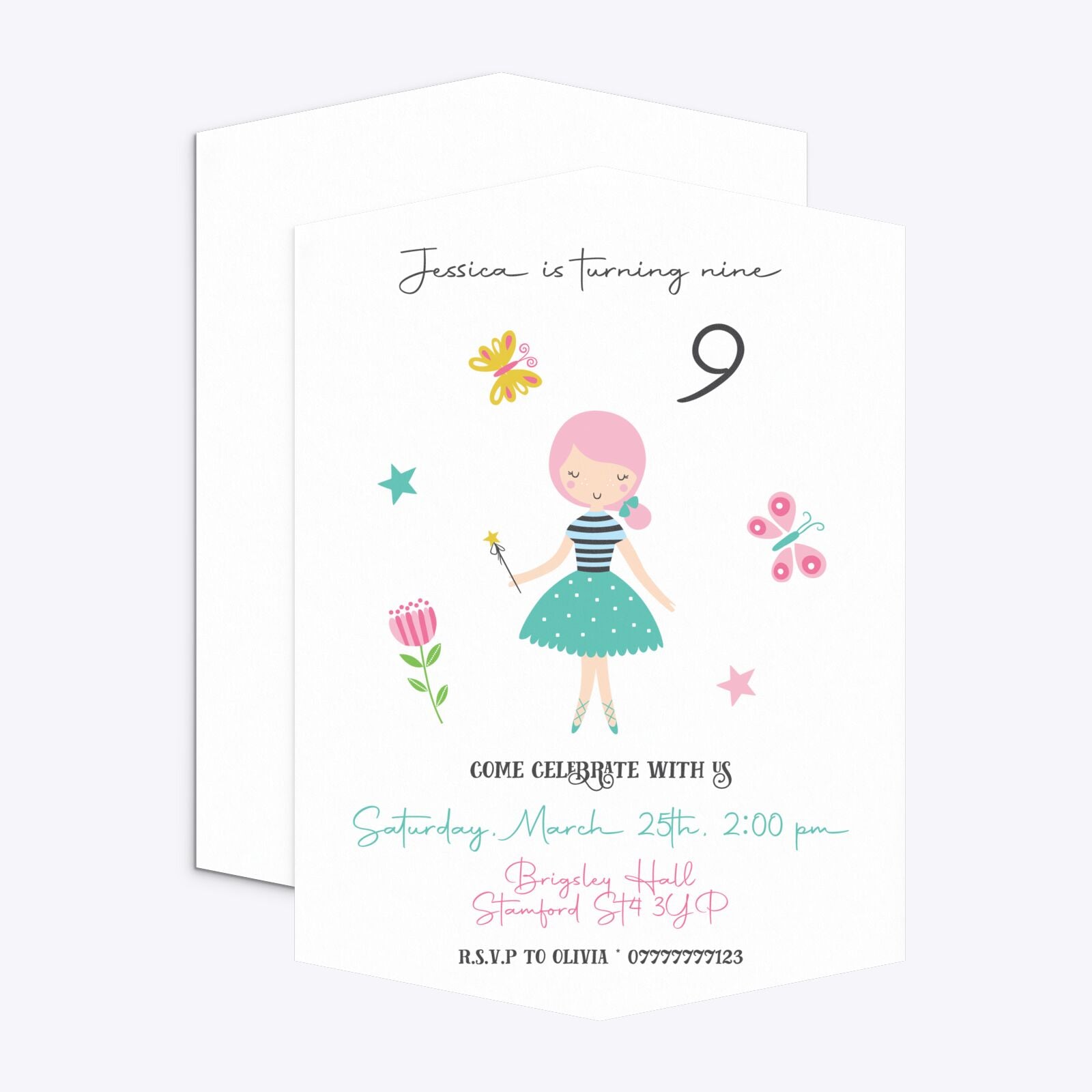 Girls Personalised Birthday Geo Invitation Matte Paper Front and Back Image