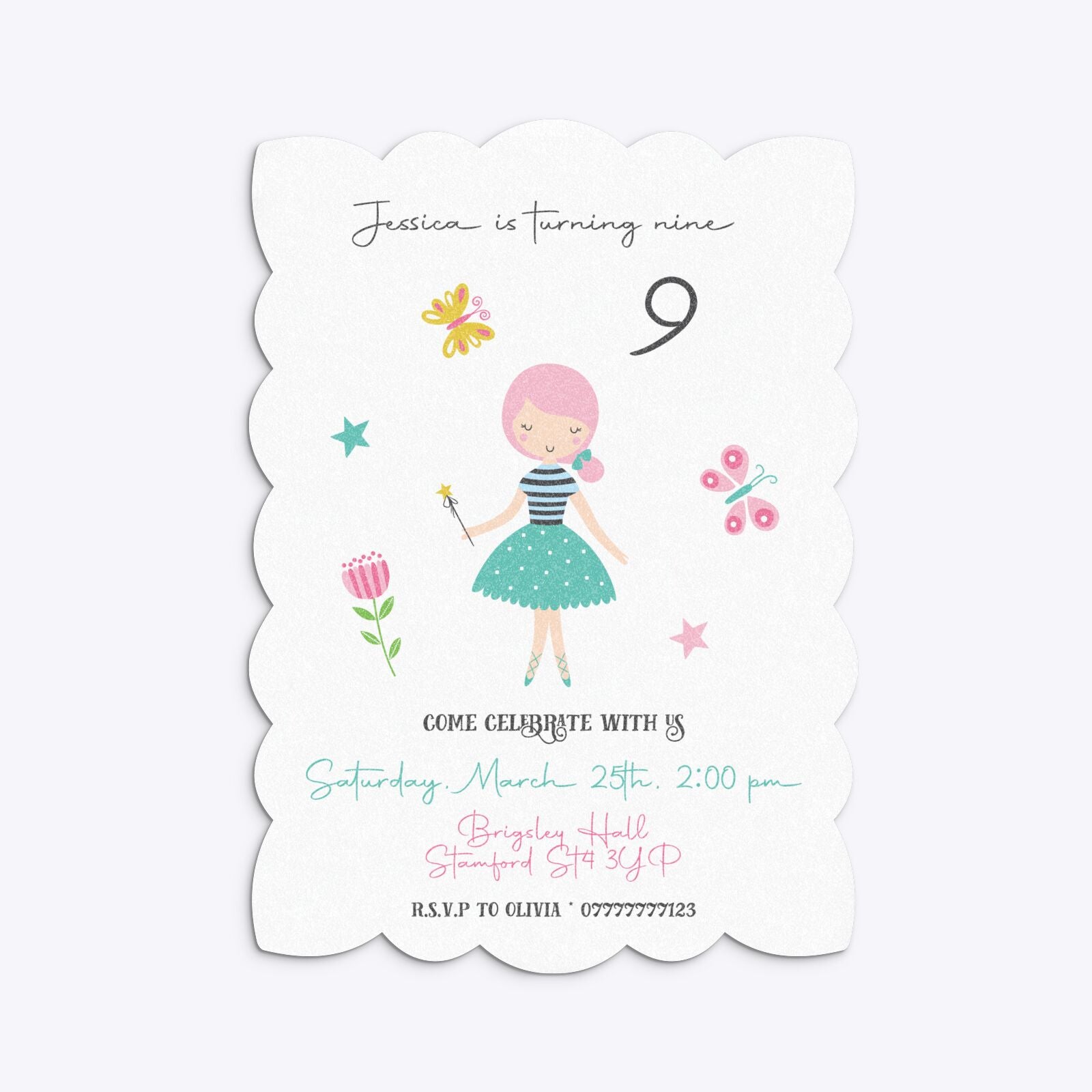 Girls Personalised Birthday Petal Invitation Glitter