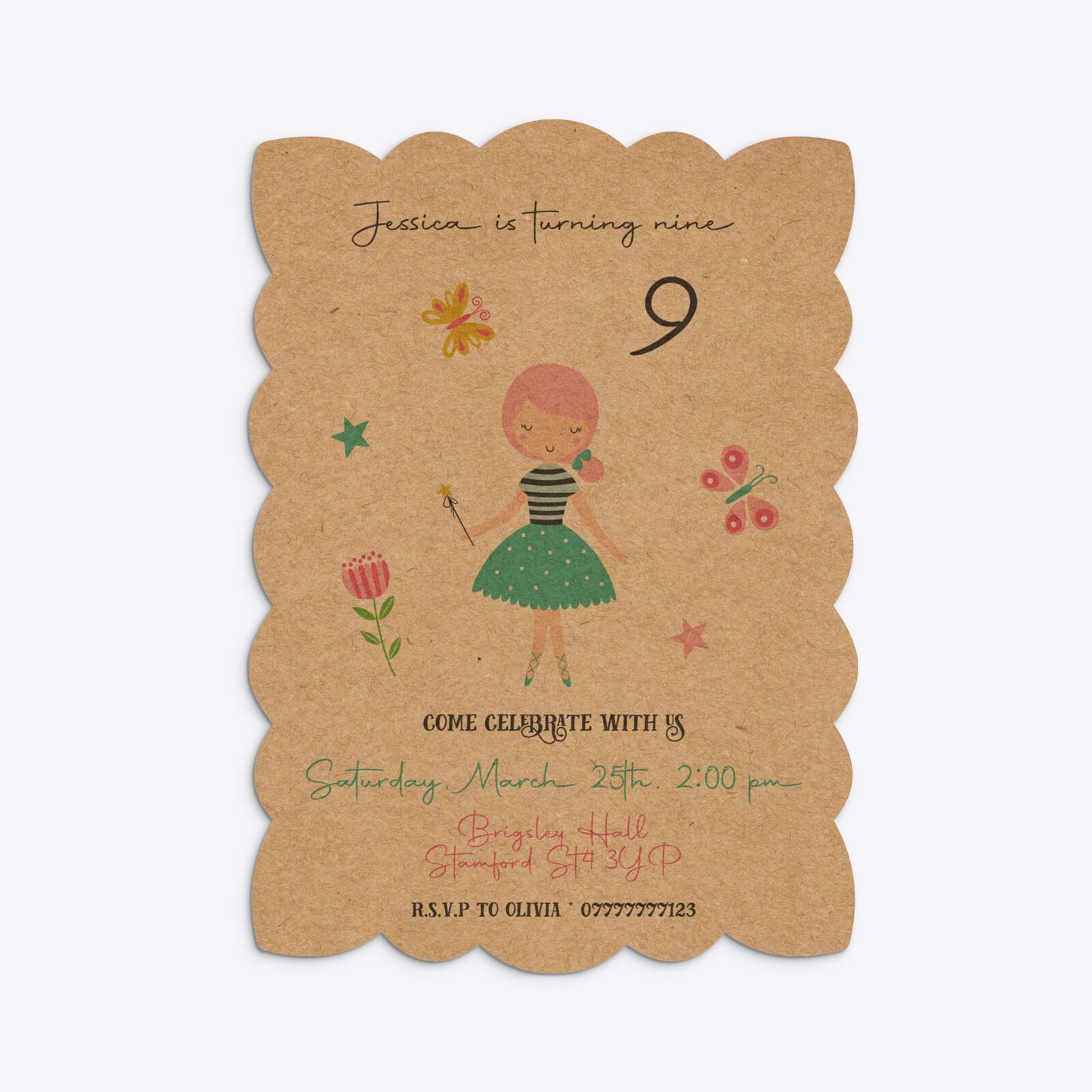 Girls Personalised Birthday Petal Invitation Kraft