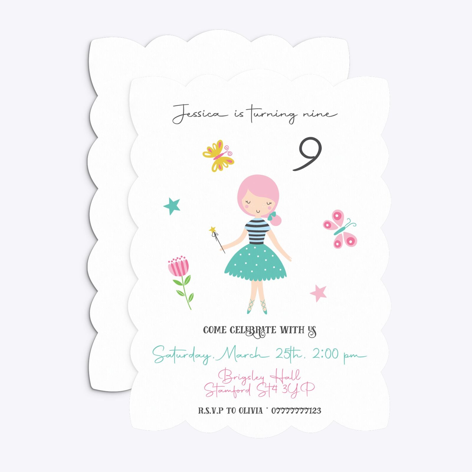 Girls Personalised Birthday Petal Invitation Matte Paper Front and Back Image