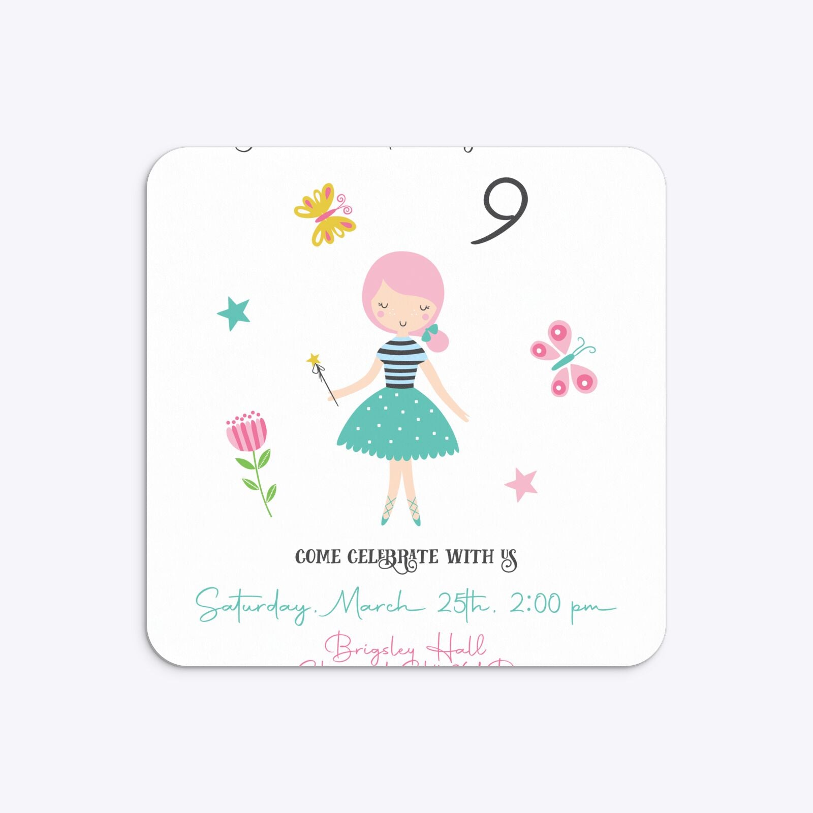 Girls Personalised Birthday Rounded 5 25x5 25 Invitation Matte Paper