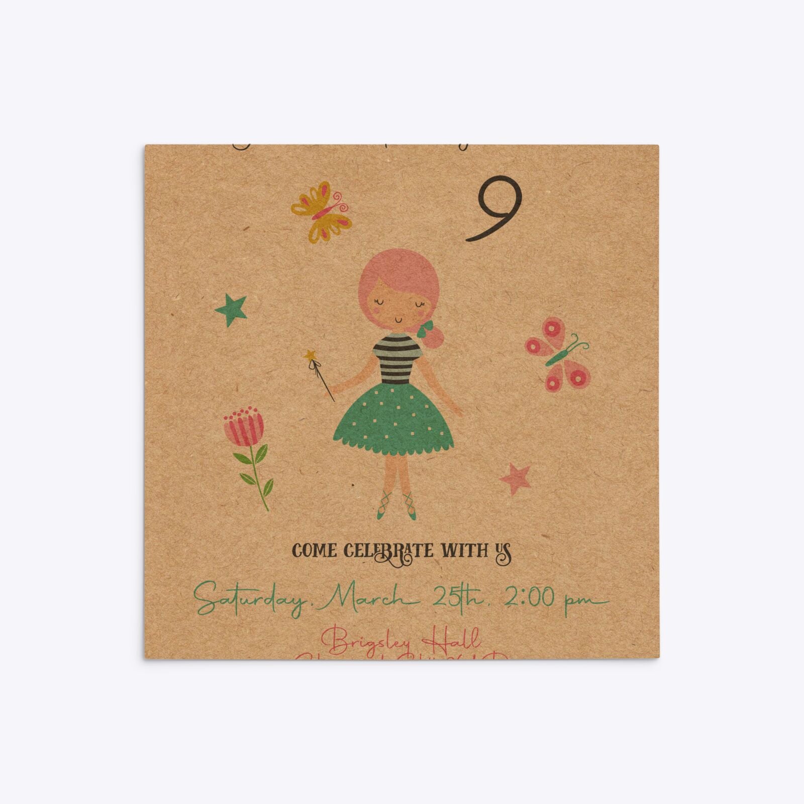 Girls Personalised Birthday Square 5 25x5 25 Invitation Kraft