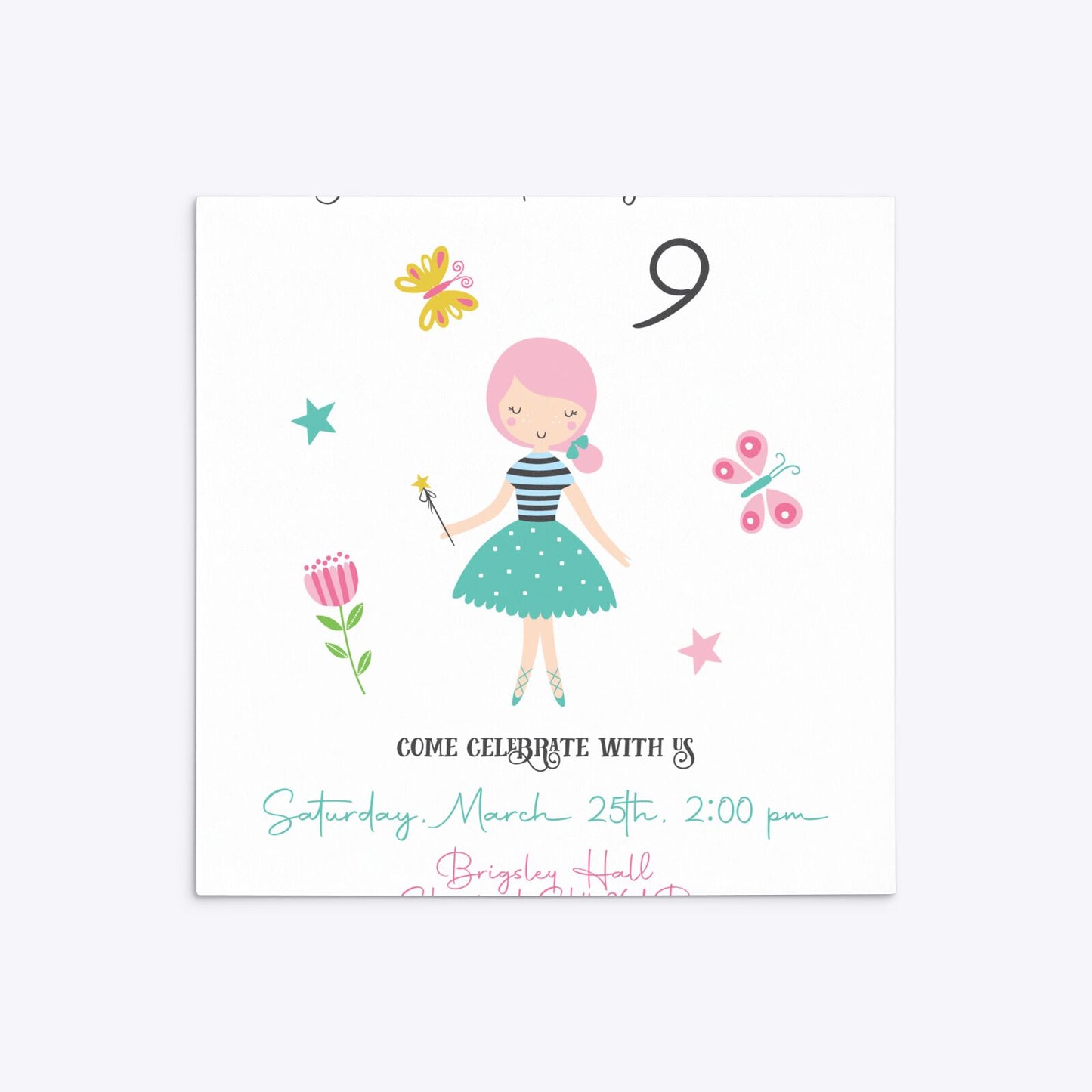 Girls Personalised Birthday Square 5 25x5 25 Invitation Matte Paper