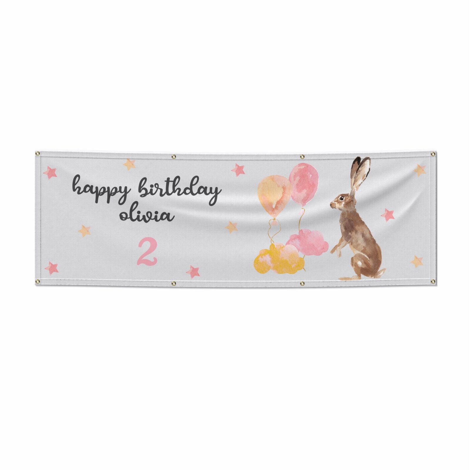 Girls Personalised Hare Happy Birthday 6x2 Vinly Banner with Grommets