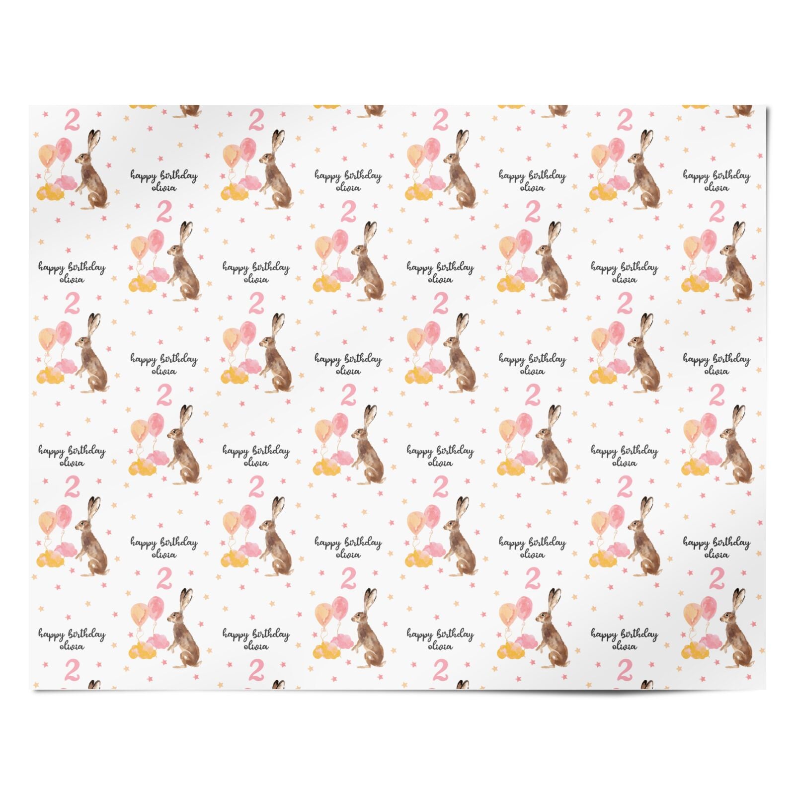 Girls Personalised Hare Happy Birthday Personalised Wrapping Paper Alternative