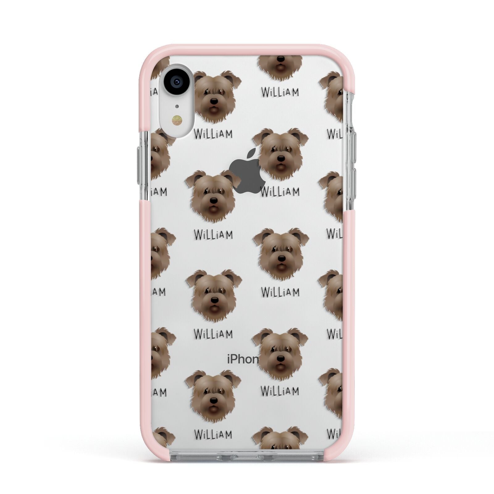 Glen Of Imaal Terrier Icon with Name Apple iPhone XR Impact Case Pink Edge on Silver Phone