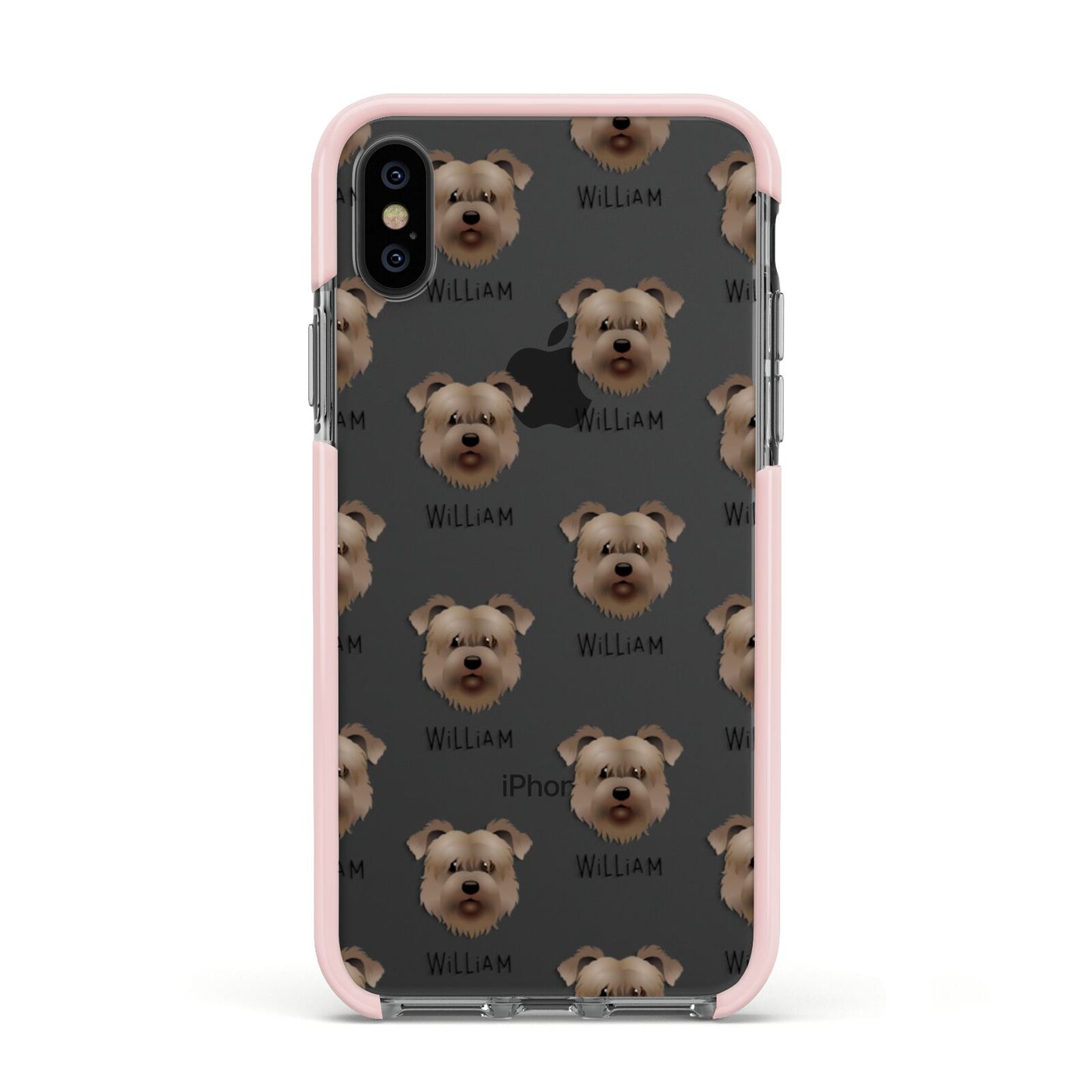 Glen Of Imaal Terrier Icon with Name Apple iPhone Xs Impact Case Pink Edge on Black Phone
